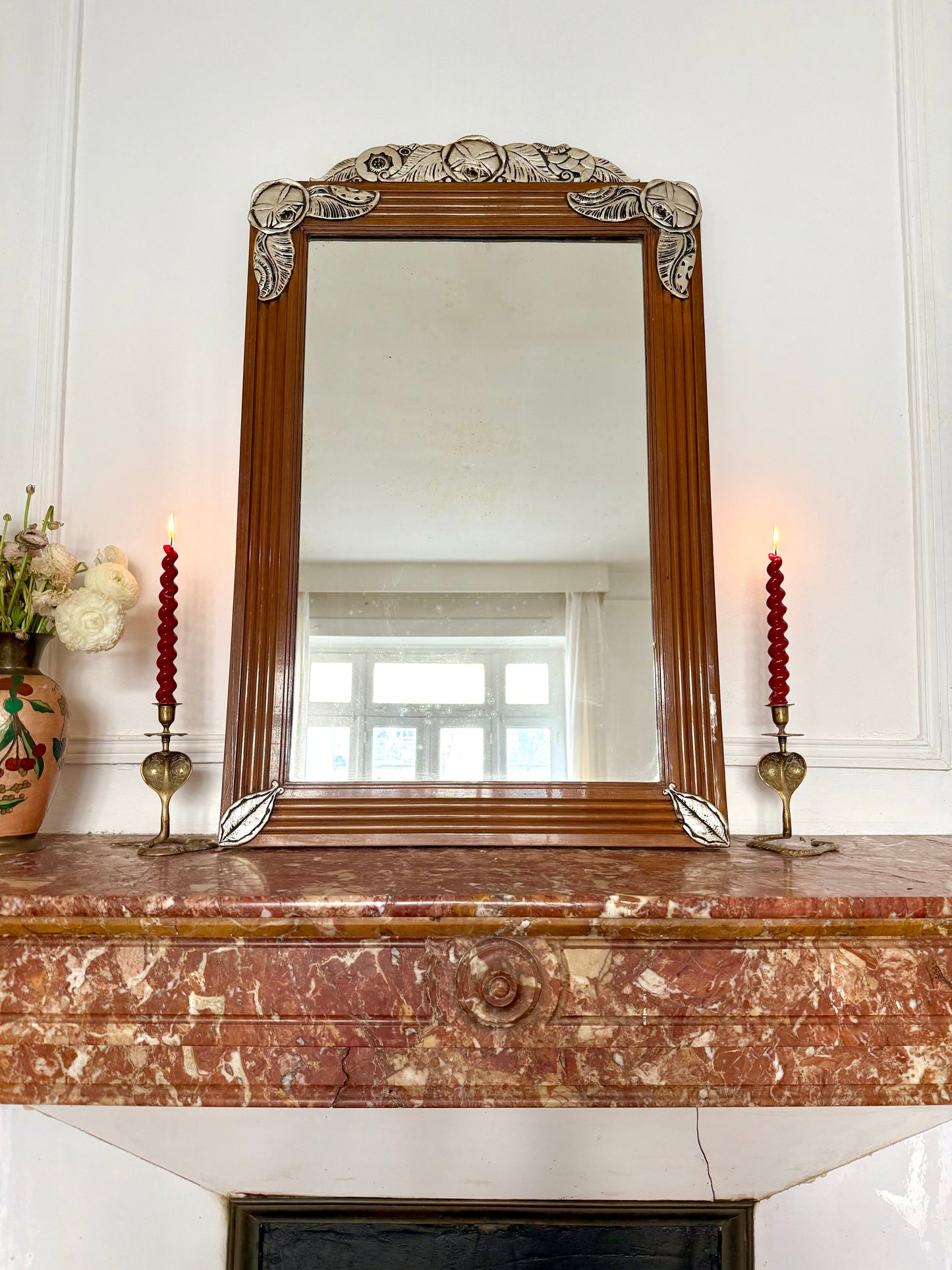 Large French Art Deco Fruitwood Mirror