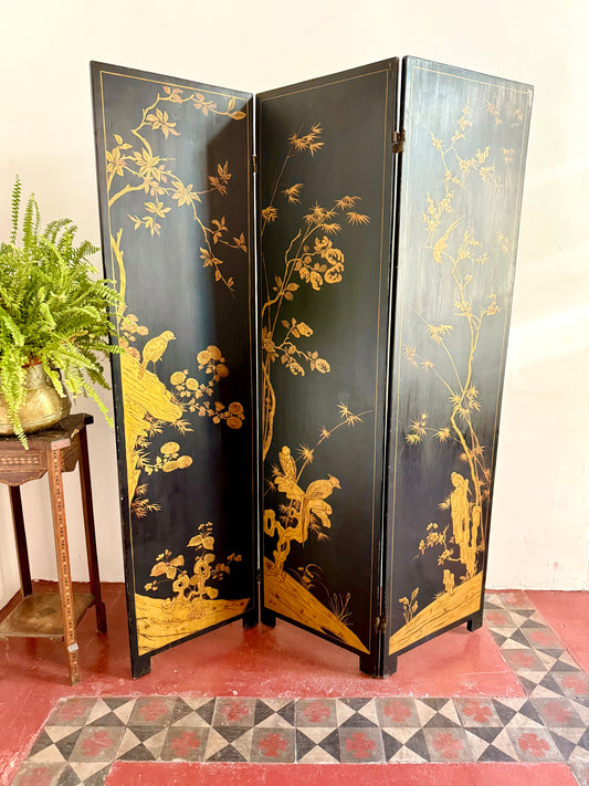 C19th Ebonised Two-Sided Chinoiserie Screen