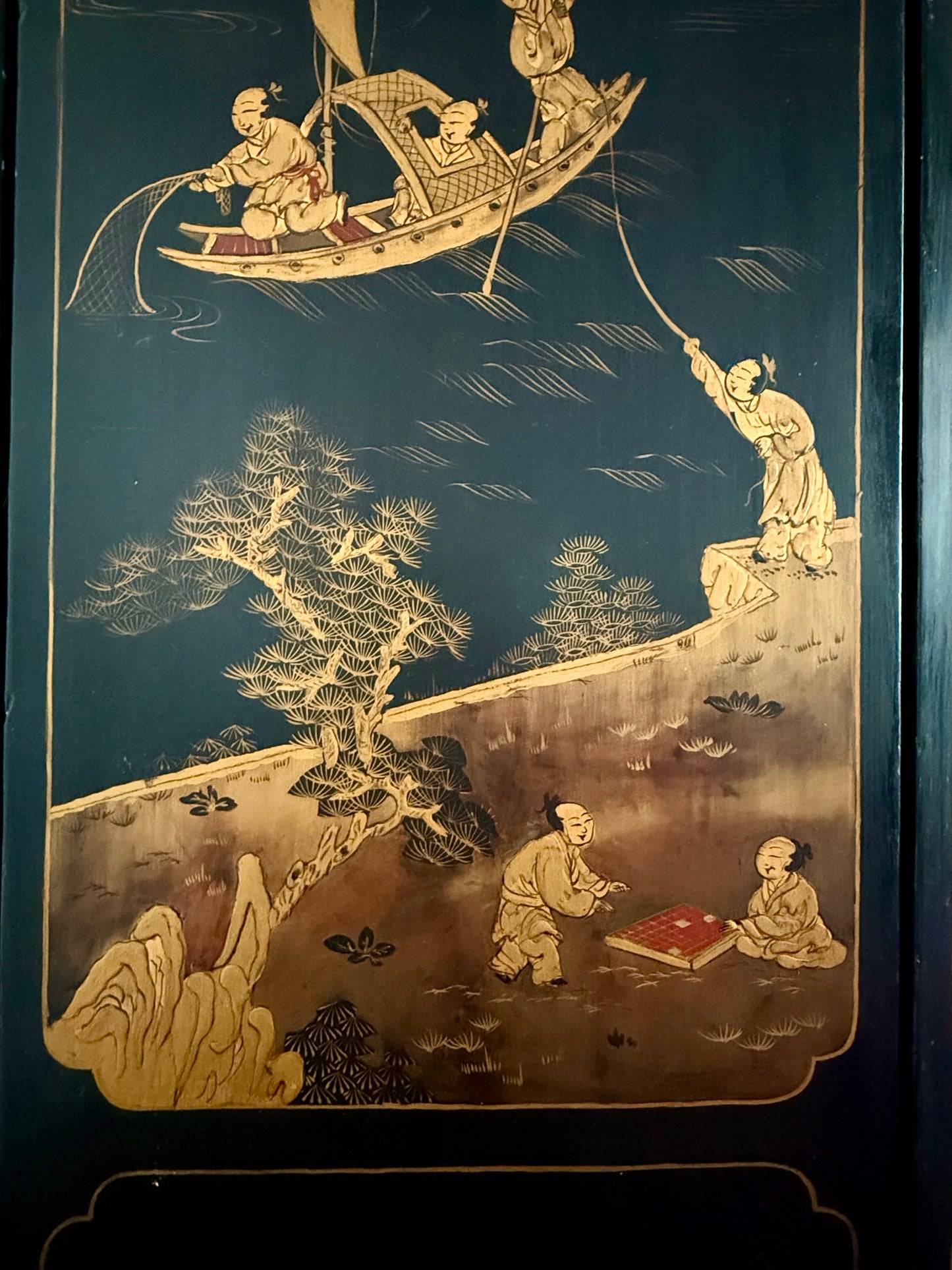 C19th Ebonised Two-Sided Chinoiserie Screen