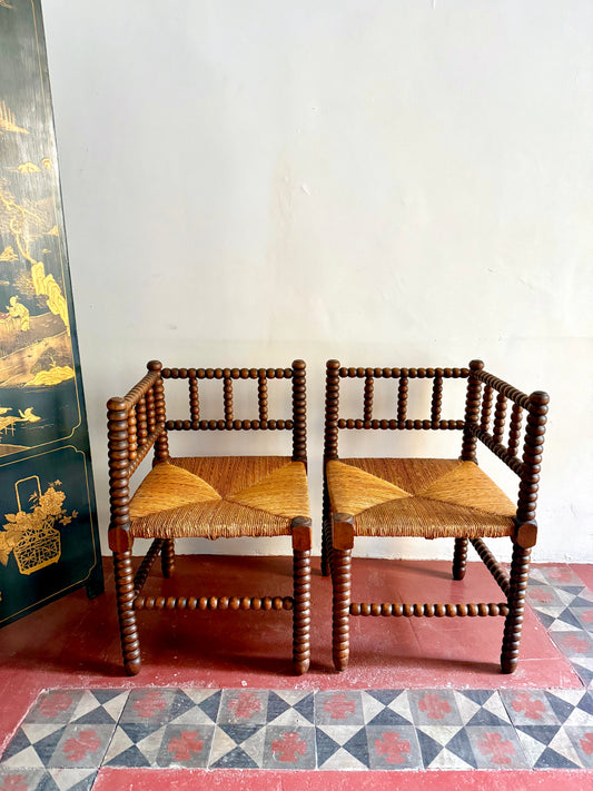 pair of bobbin corner chairs