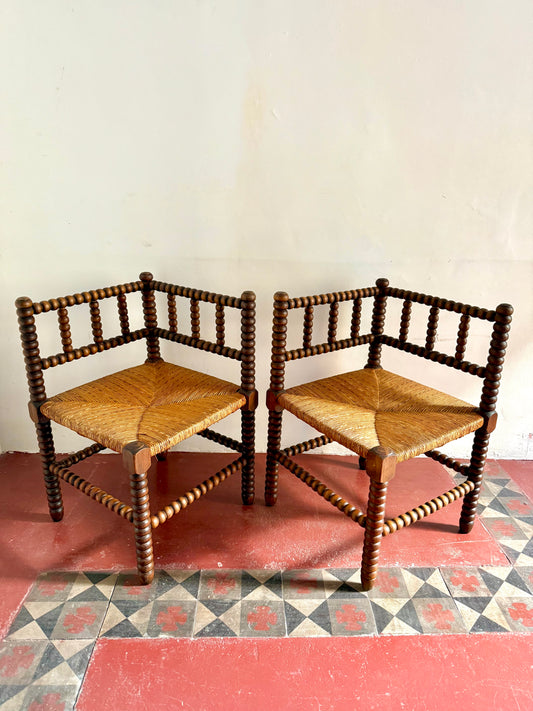 Pair Of Early C20th French bobbin corner chairs