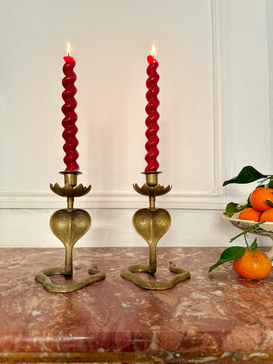Pair Of 1920s Egyptian Revival Cobra Candleholders