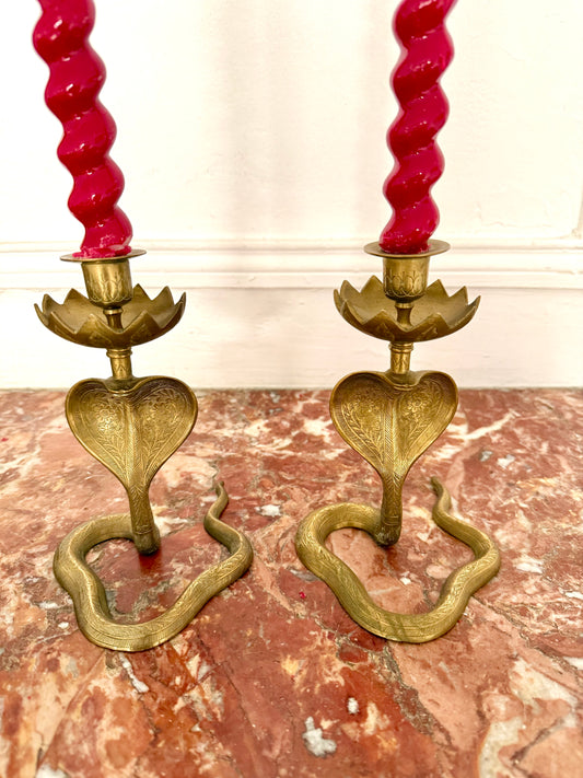 Pair Of 1920s Egyptian Revival Cobra Candleholders