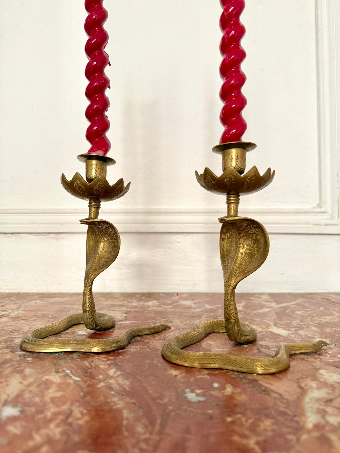 Pair Of 1920s Egyptian Revival Cobra Candleholders