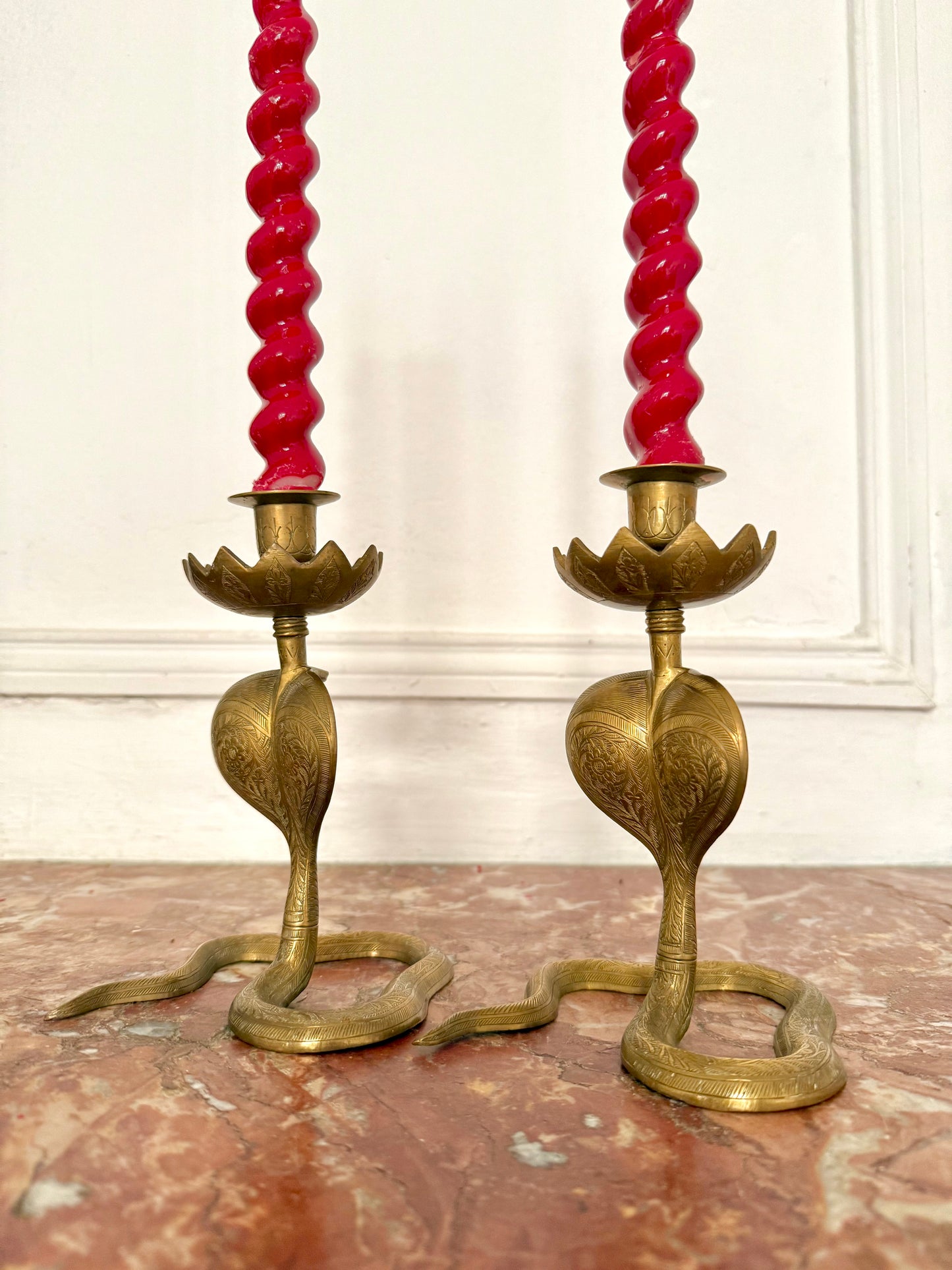 Pair Of 1920s Egyptian Revival Cobra Candleholders