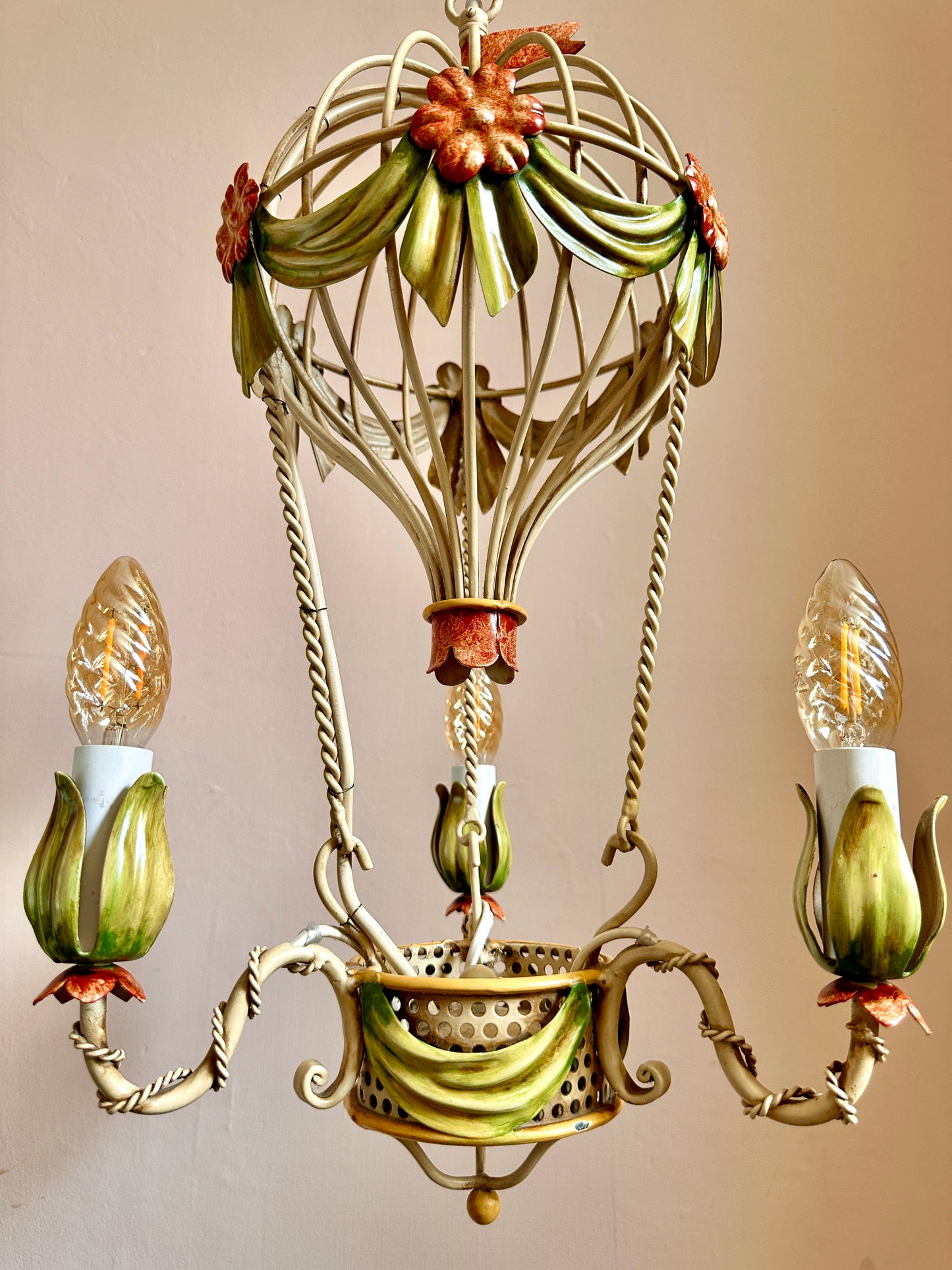 1960s Montgolfier Toleware Chandelier (Two Available)