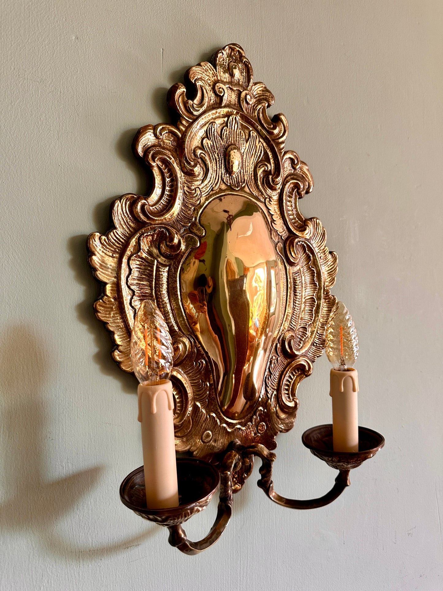 Large Early C20th Swedish Brass Wall Light