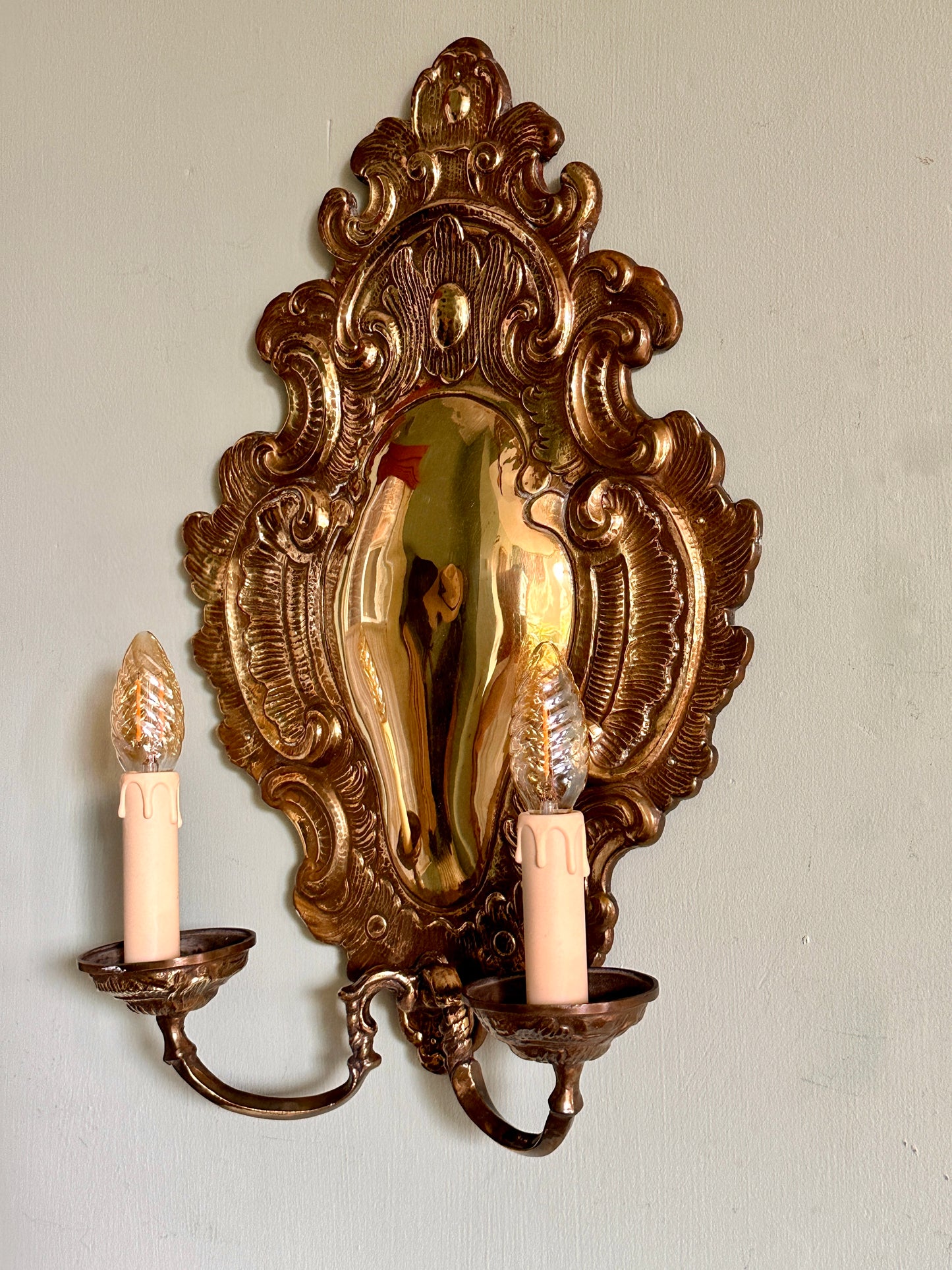 Large Early C20th Swedish Brass Wall Light