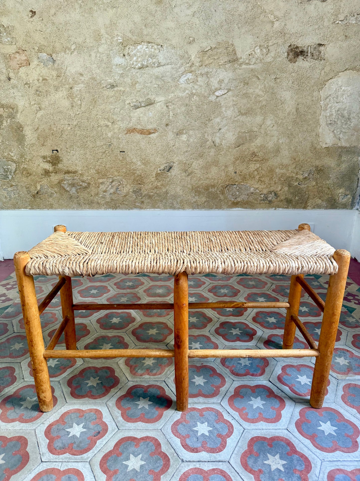 Early C20th Provençal Rush Seat Bench