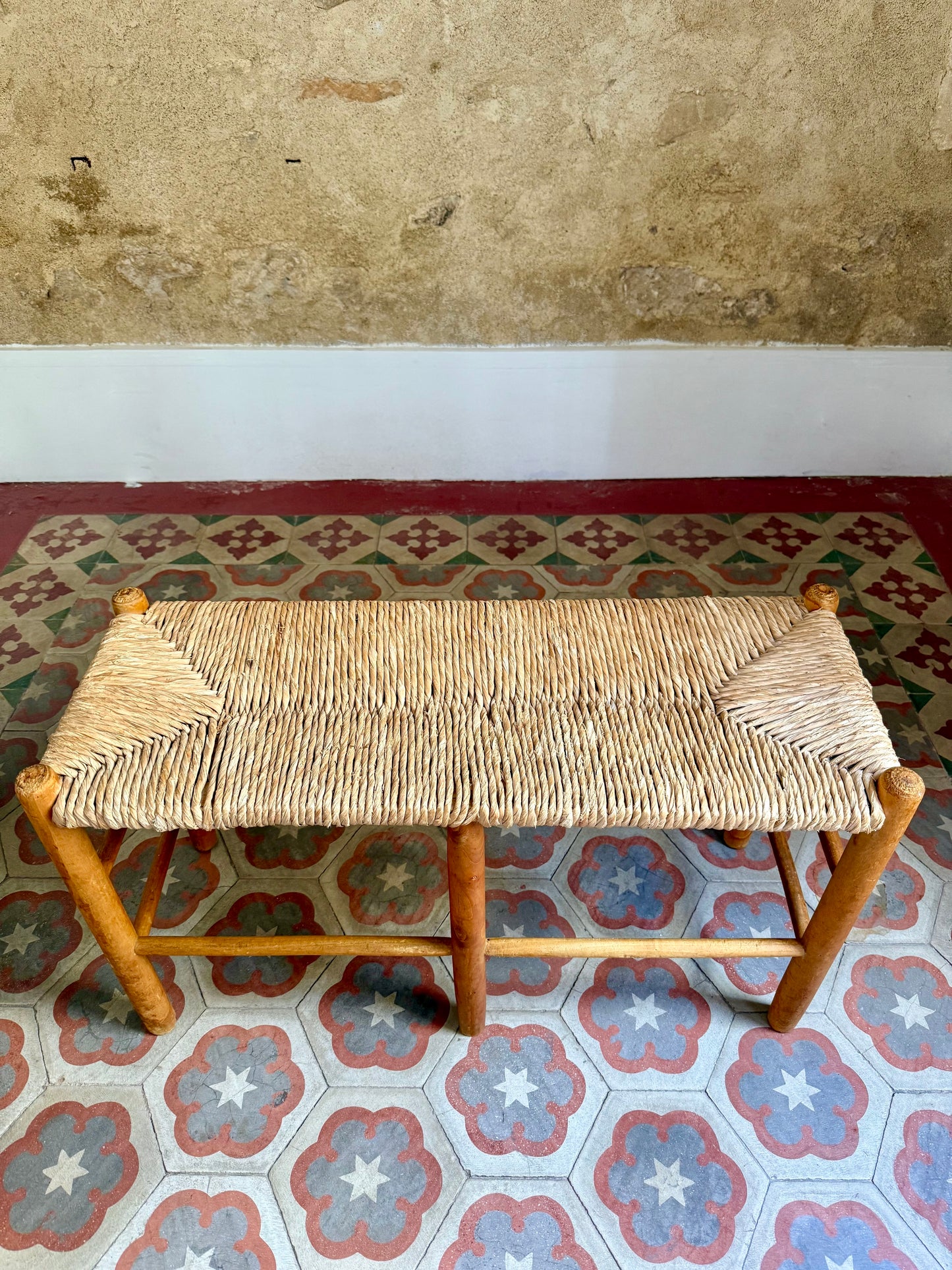 Early C20th Provençal Rush Seat Bench