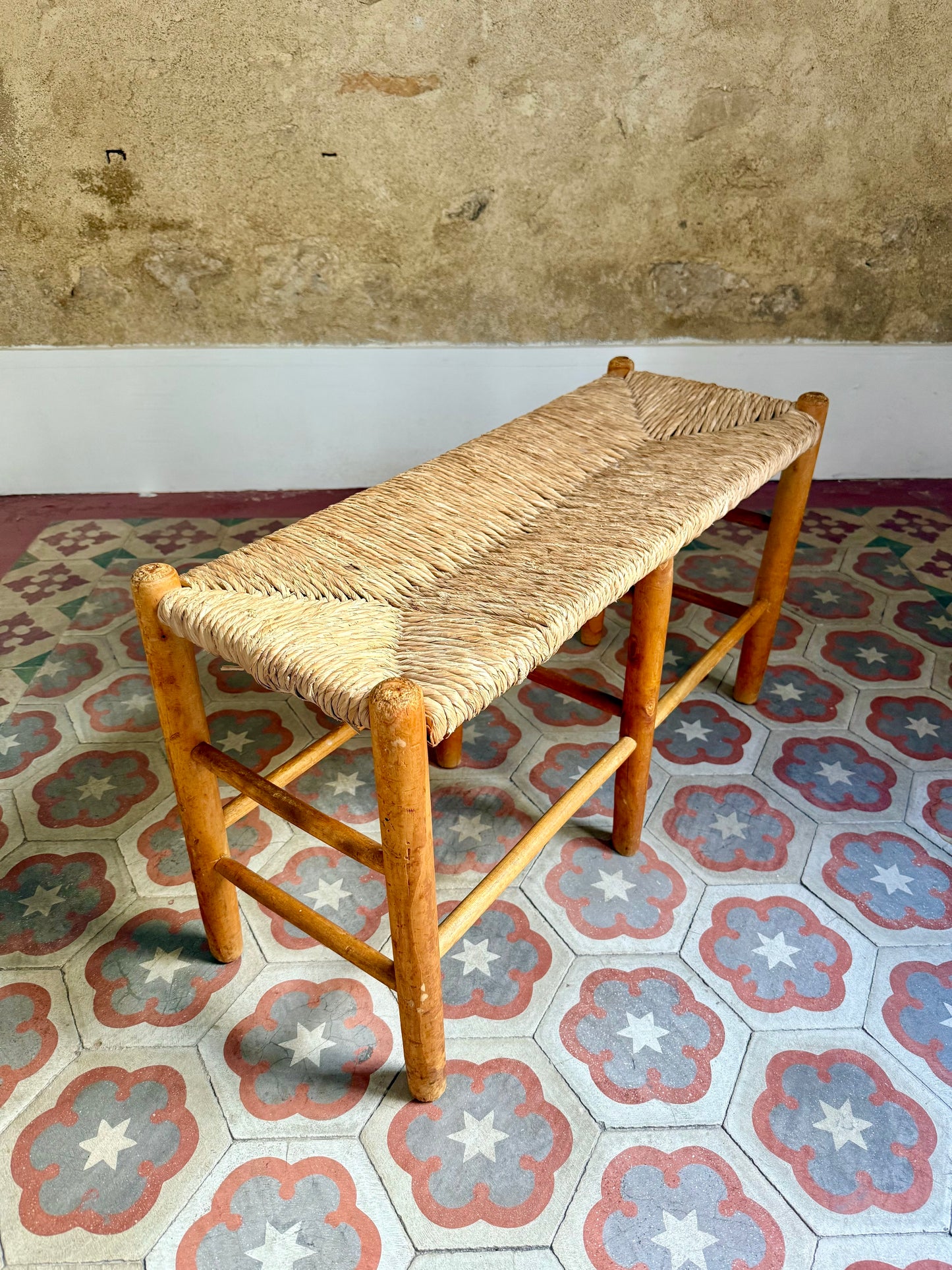 Early C20th Provençal Rush Seat Bench