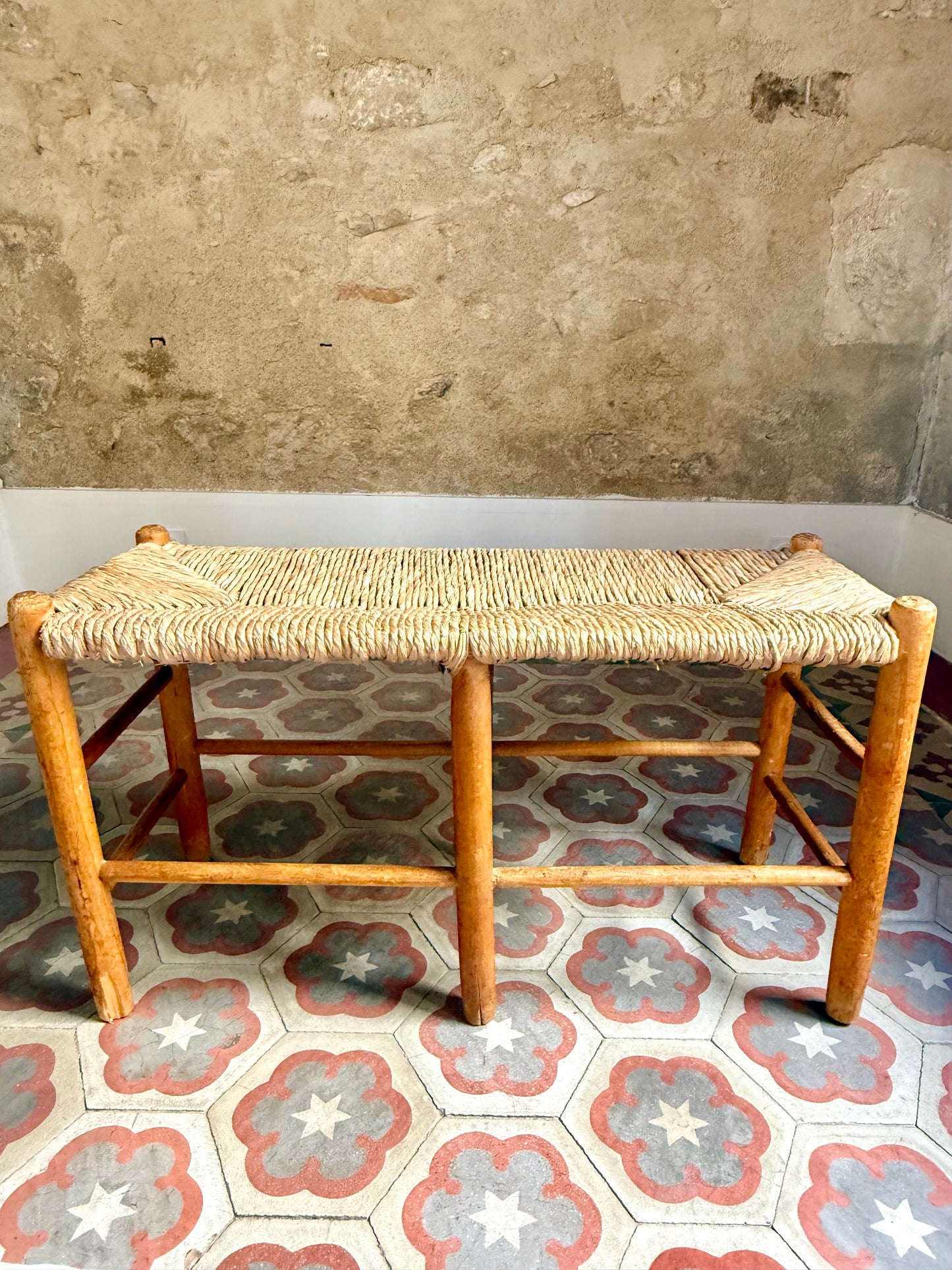 Early C20th Provençal Rush Seat Bench