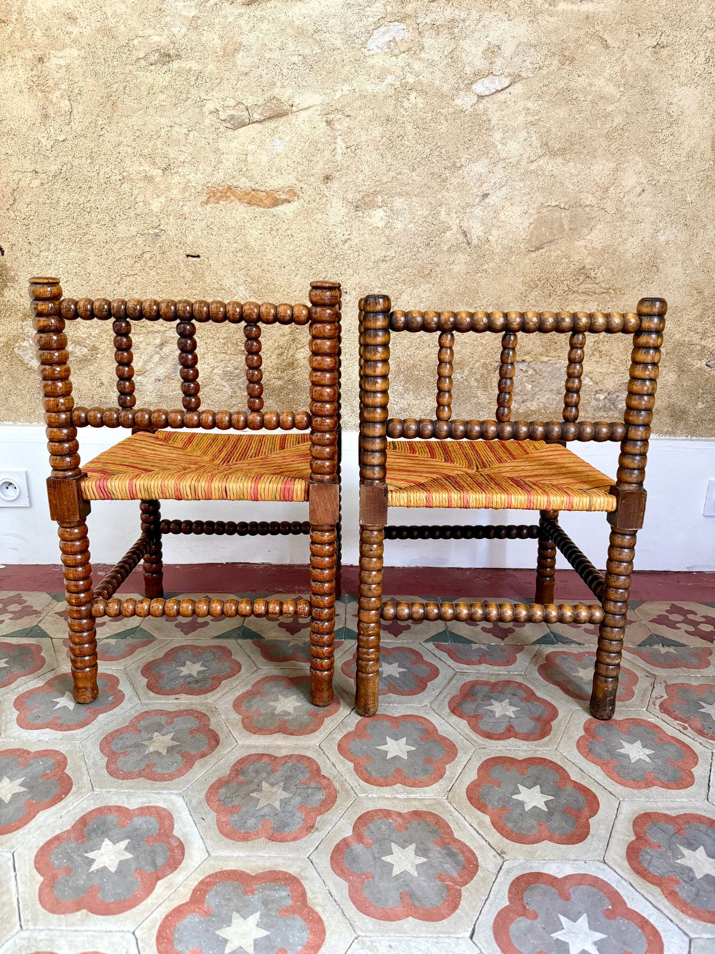 Pair Of Early C20th French Bobbin Corner Chairs
