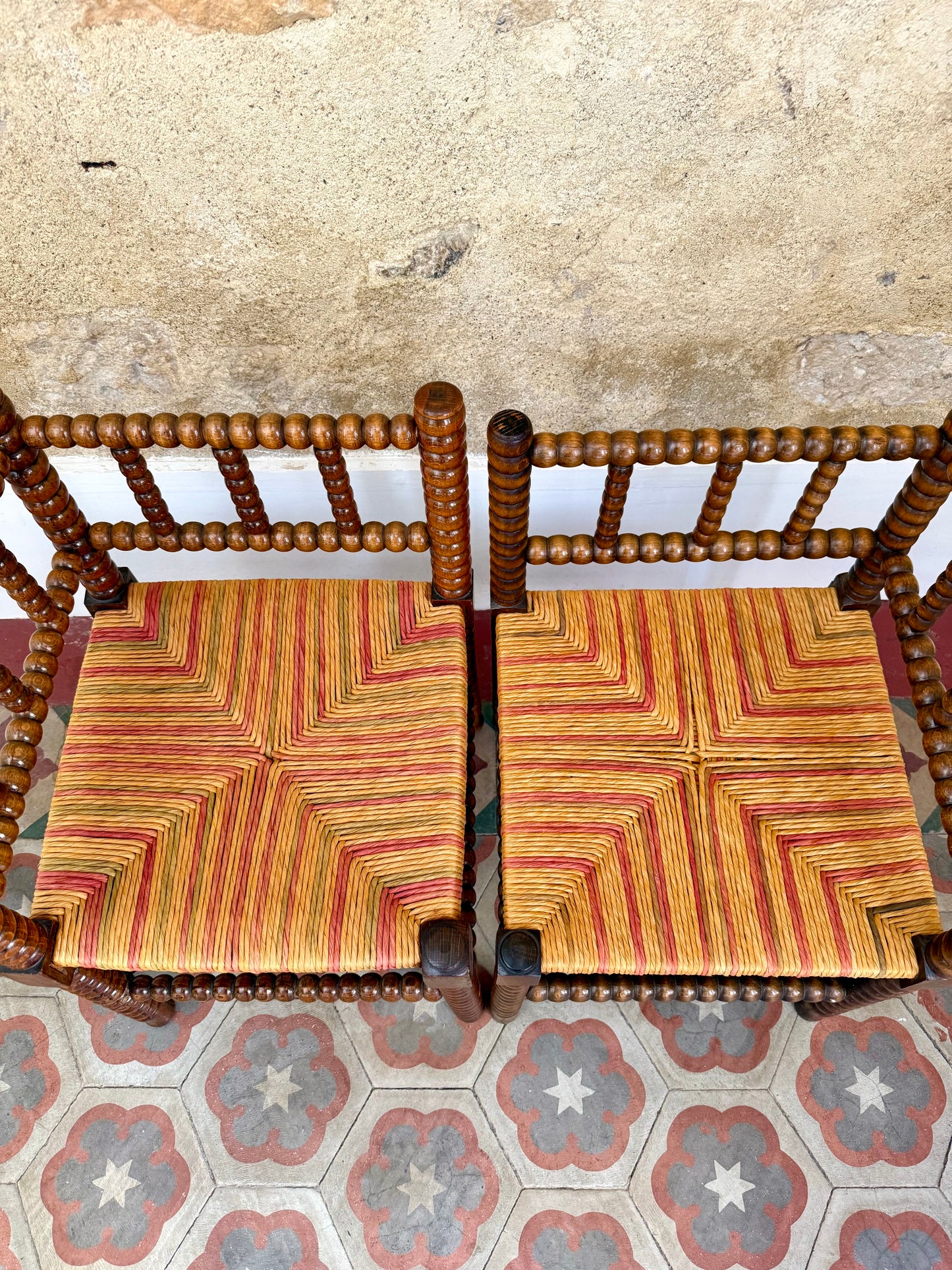 Pair Of Early C20th French Bobbin Corner Chairs
