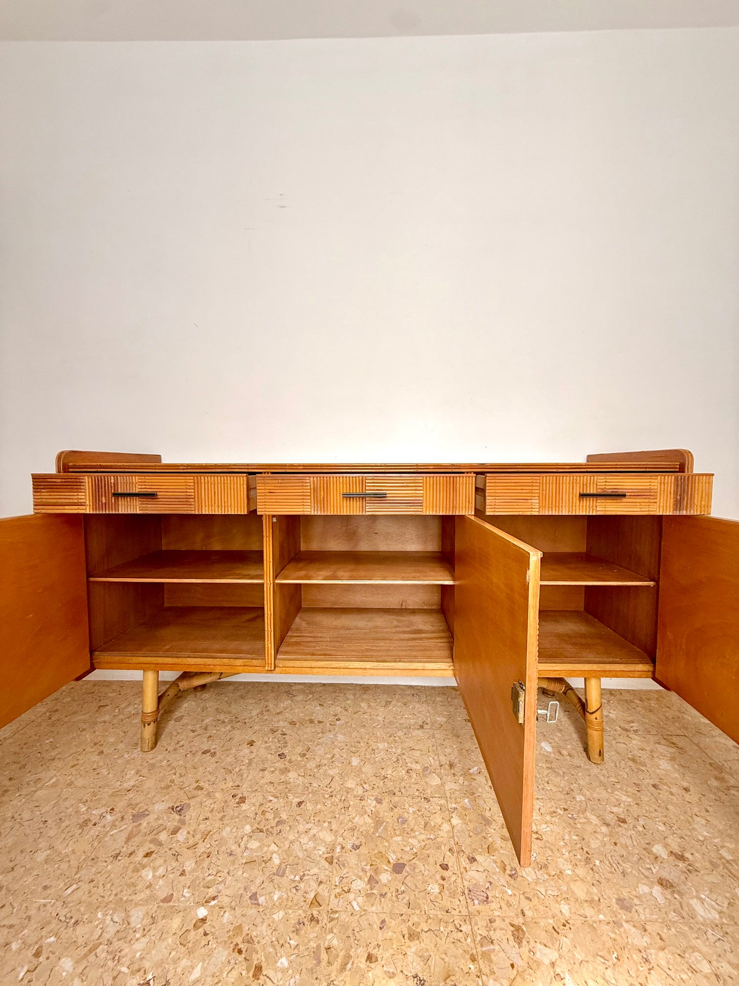 1950s Audoux Et Minet Pencil Reed Sideboard