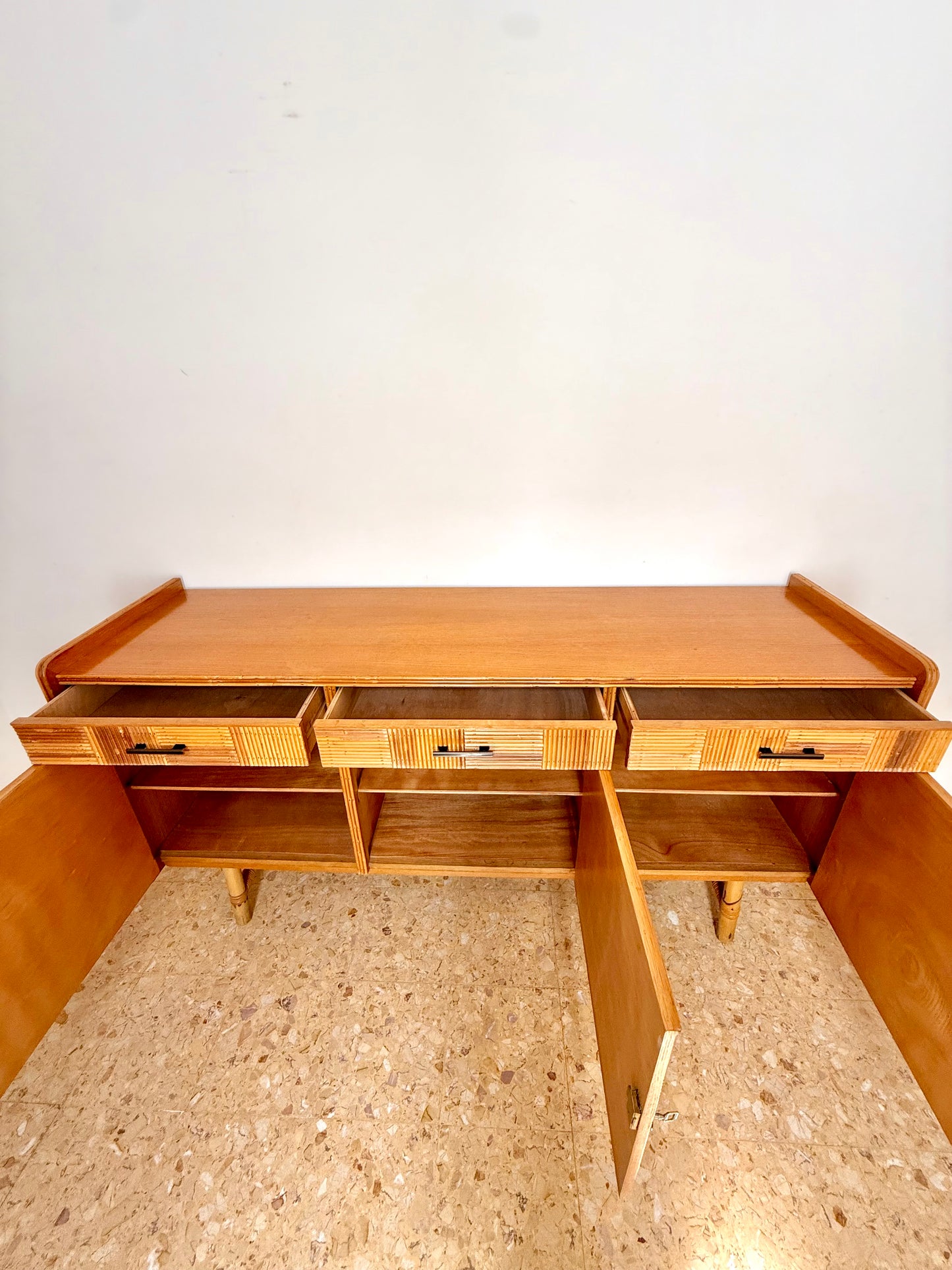 1950s Audoux Et Minet Pencil Reed Sideboard
