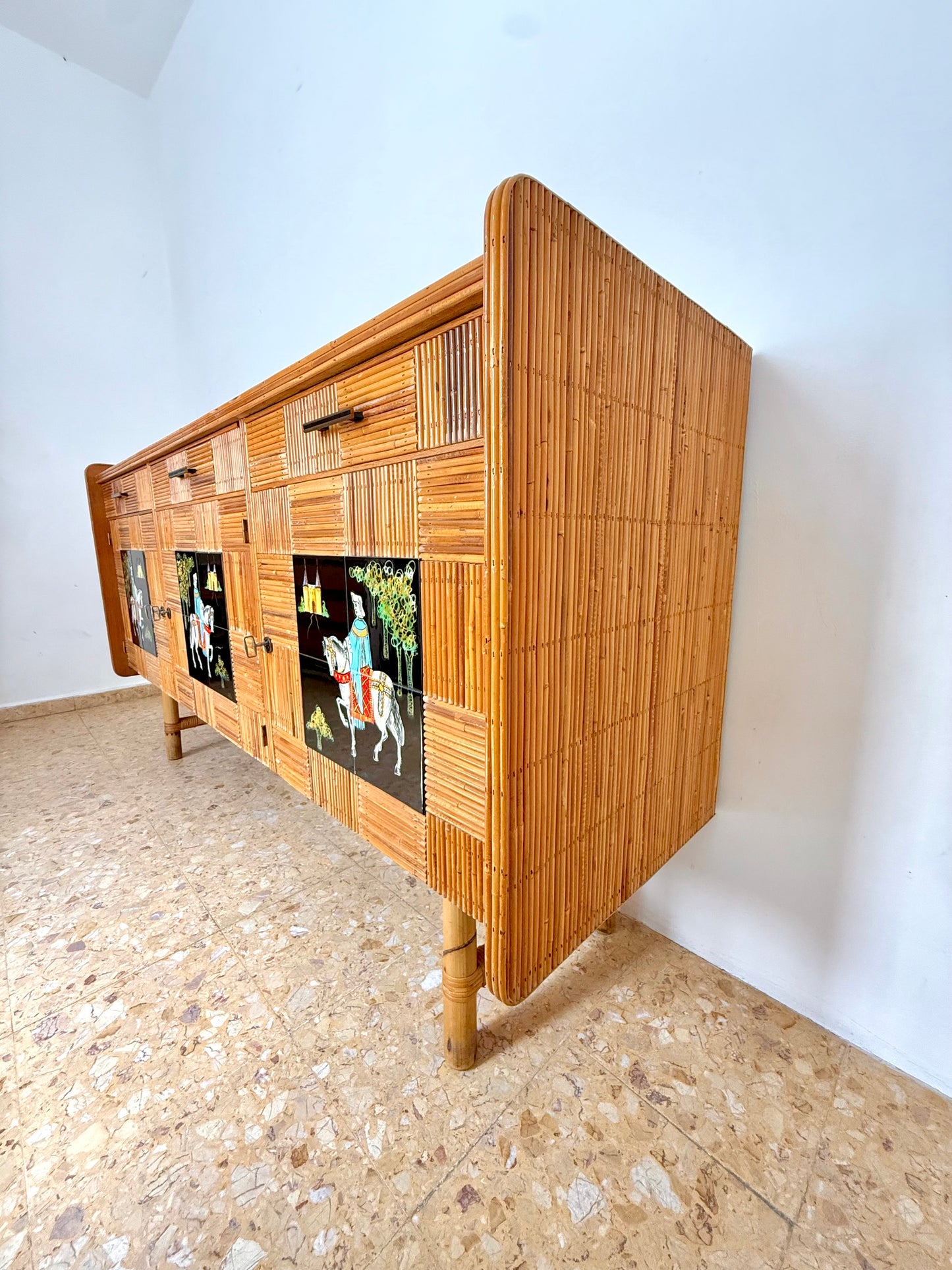 1950s Audoux Et Minet Pencil Reed Sideboard