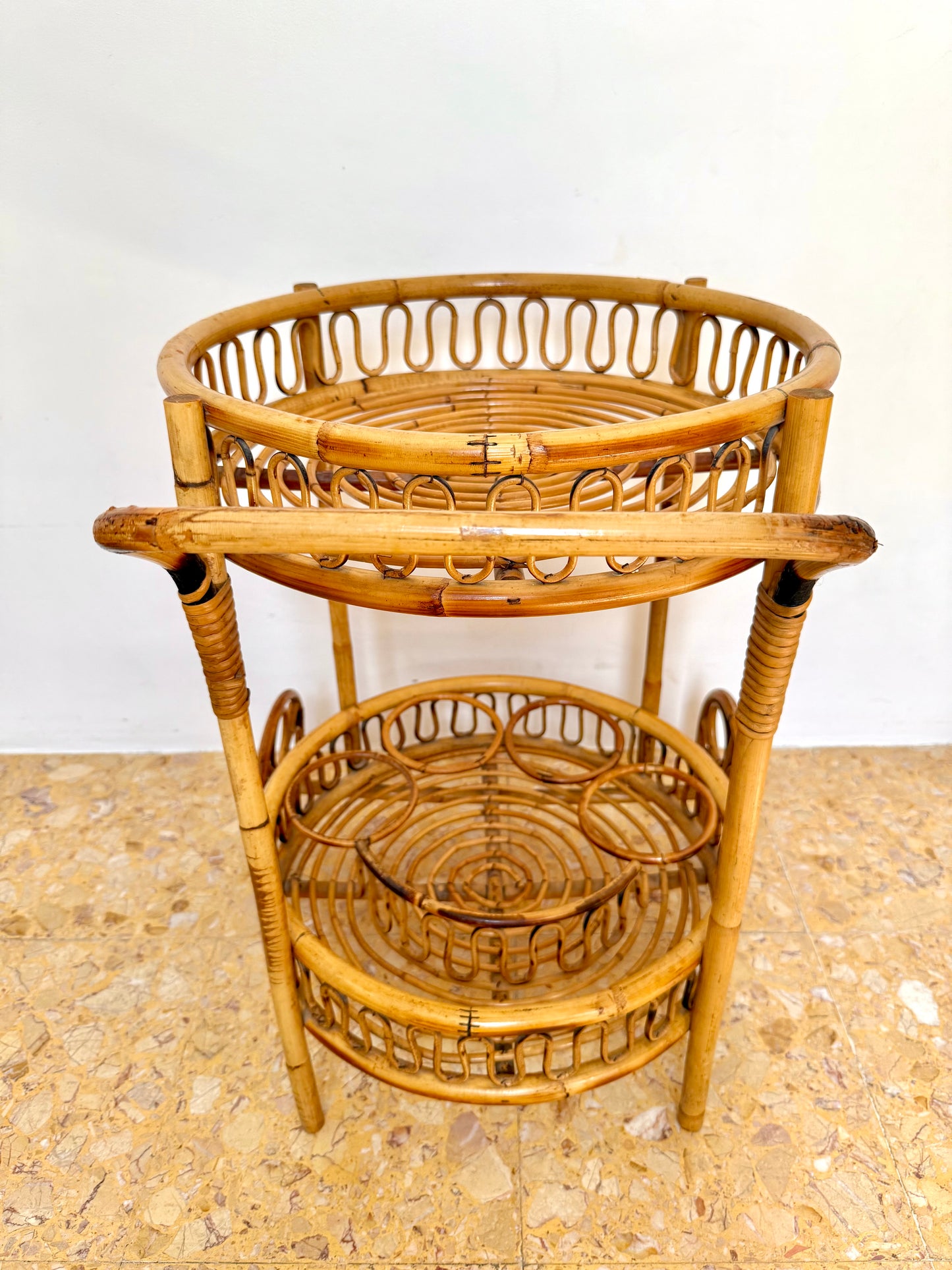 1960s French Bamboo & Rattan Drinks Trolley