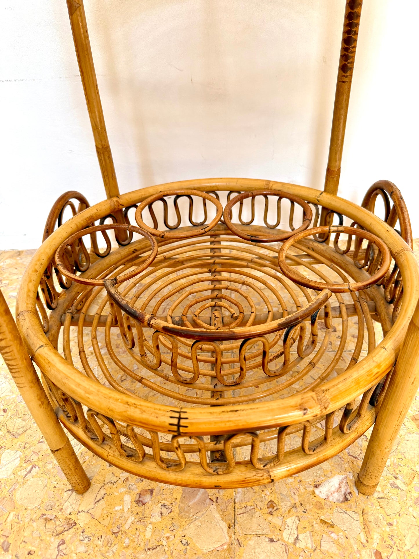 1960s French Bamboo & Rattan Drinks Trolley