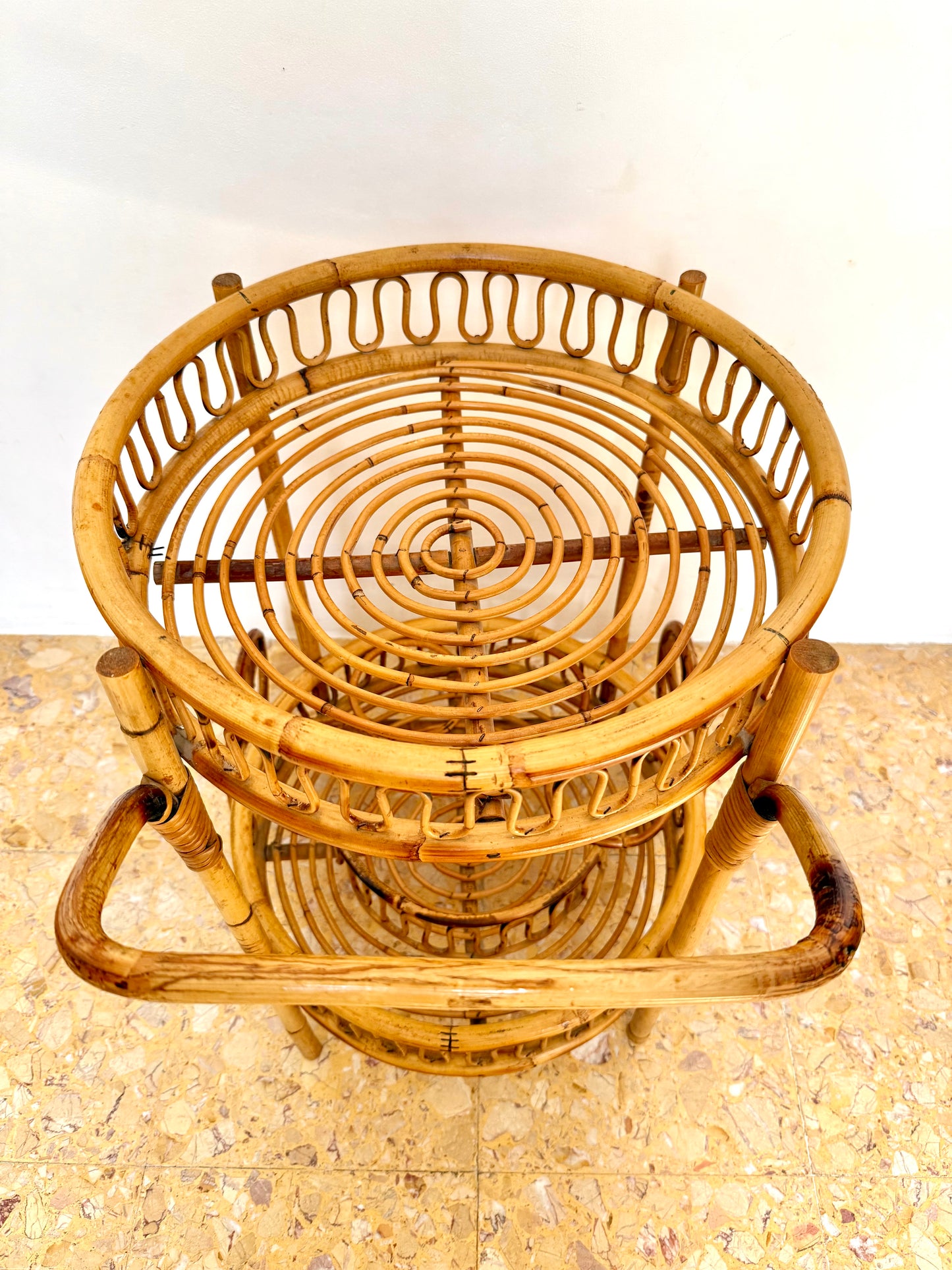 1960s French Bamboo & Rattan Drinks Trolley