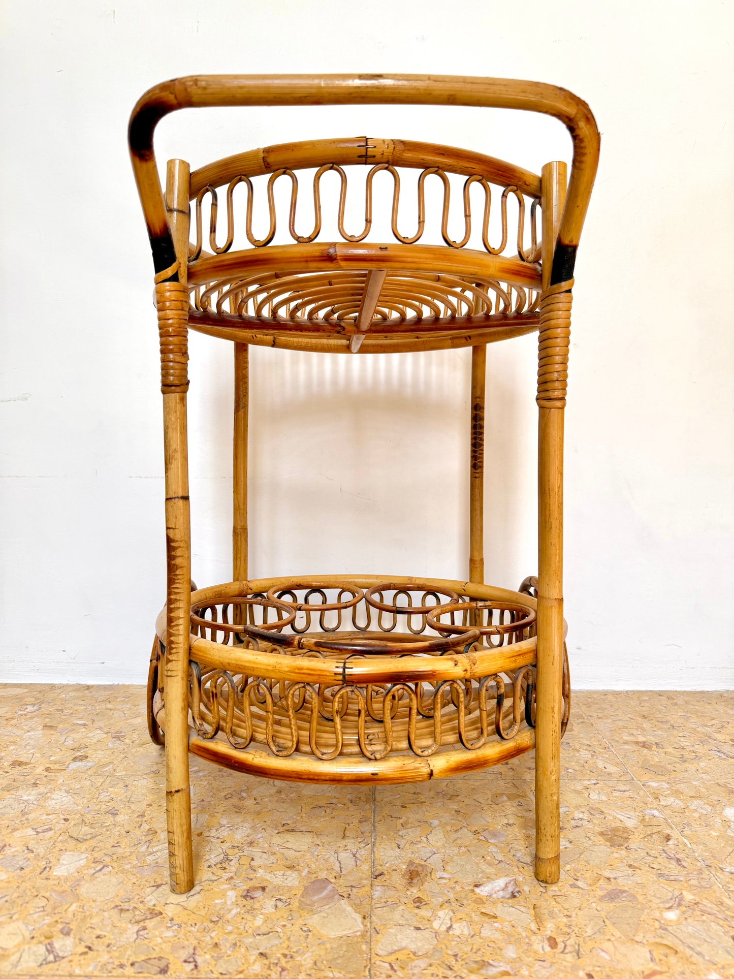 1960s French Bamboo & Rattan Drinks Trolley