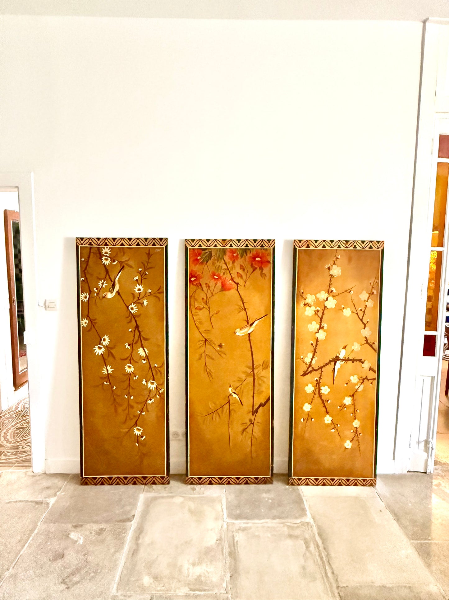 Large Hand-Painted Chinoiserie Wall Panels