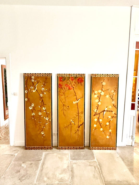 Large Hand-Painted Chinoiserie Wall Panels