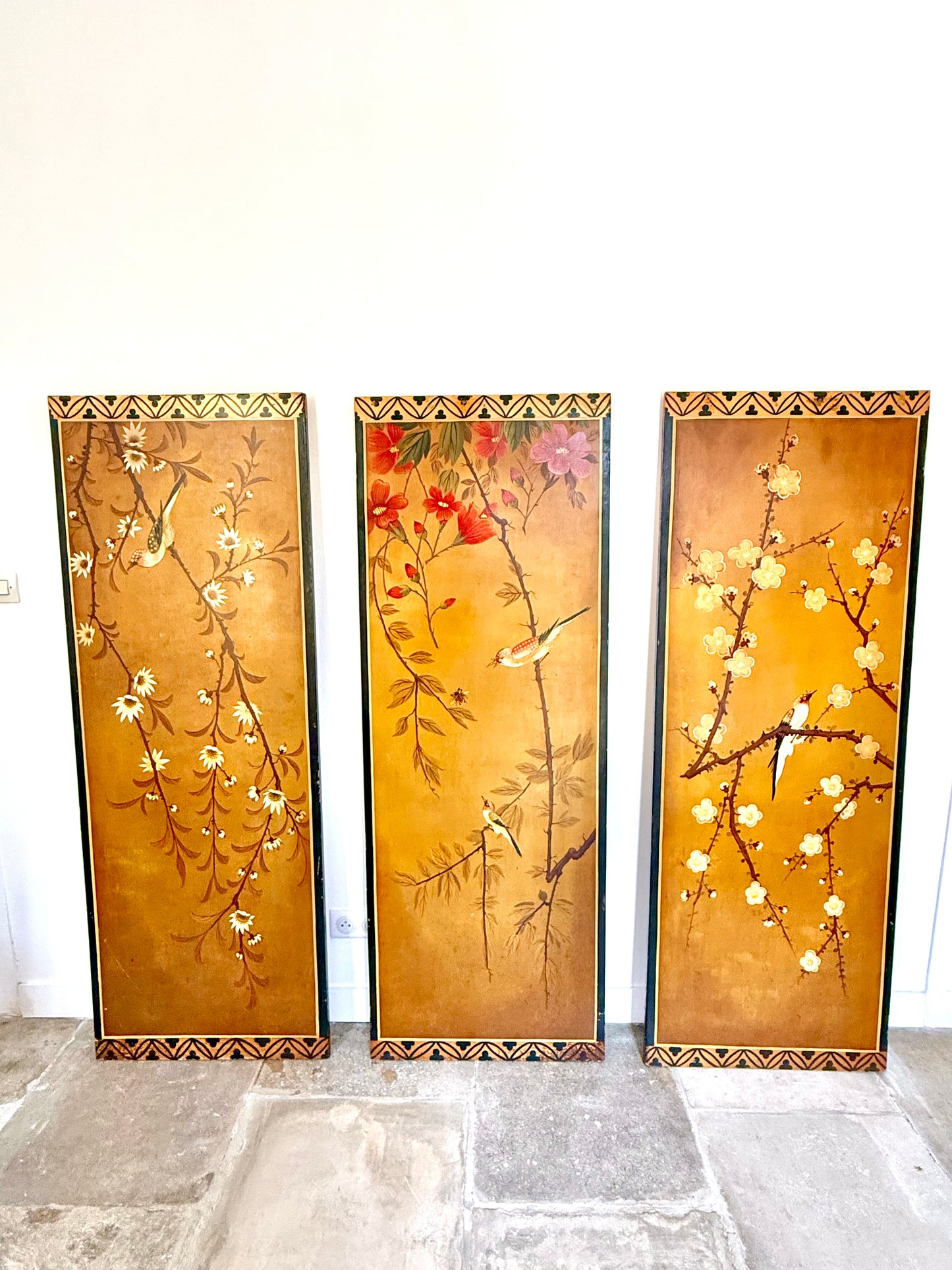 Large Hand-Painted Chinoiserie Wall Panels