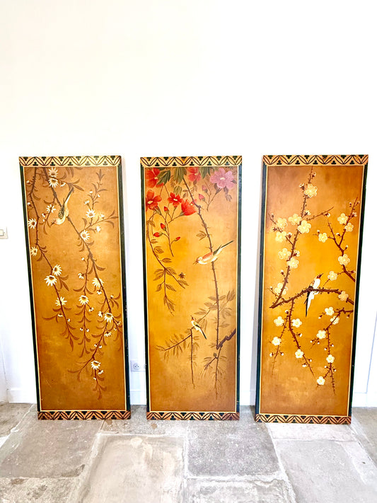 Large Hand-Painted Chinoiserie Wall Panels