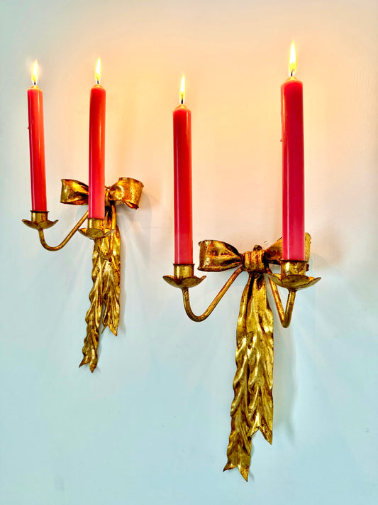 Pair of 1940s Italian Toleware Bow Sconces