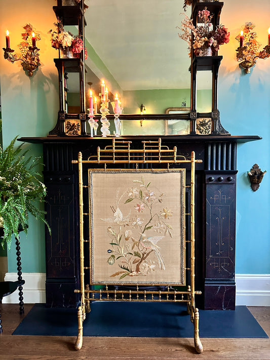 Napoleon III Gilt Wood & Silk Fire Screen