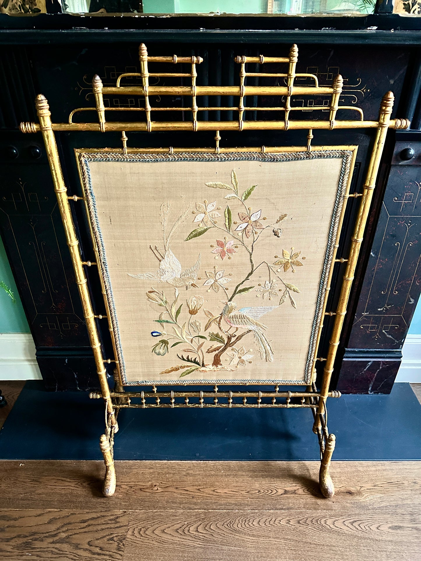 Napoleon III Gilt Wood & Silk Fire Screen