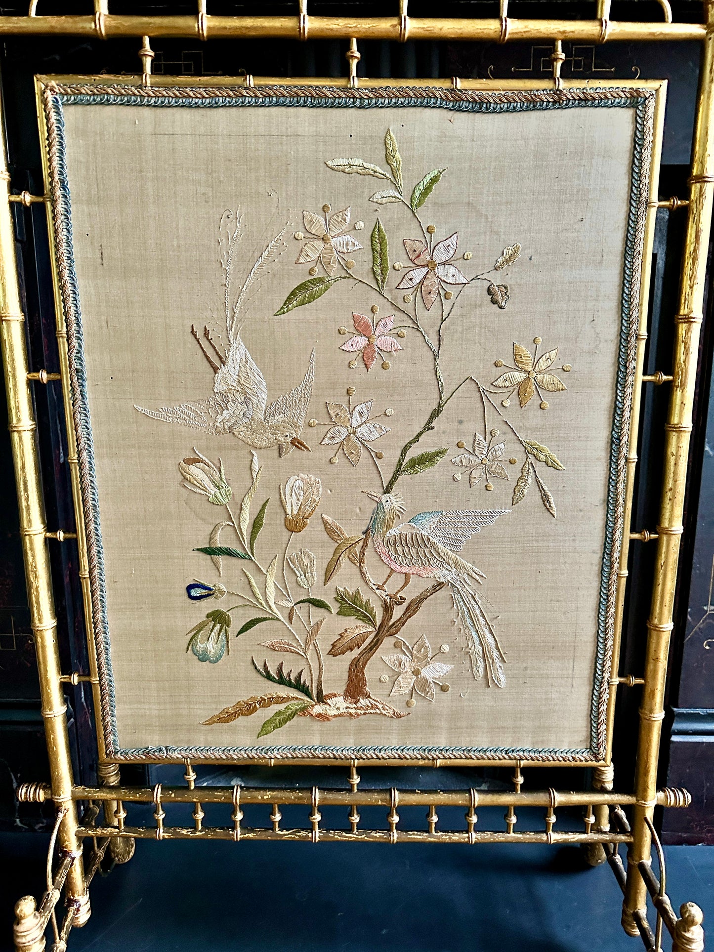 Napoleon III Gilt Wood & Silk Fire Screen