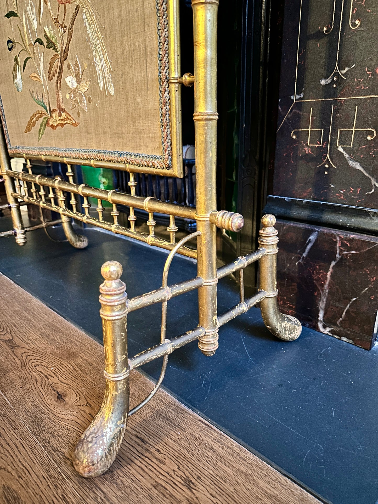 Napoleon III Gilt Wood & Silk Fire Screen
