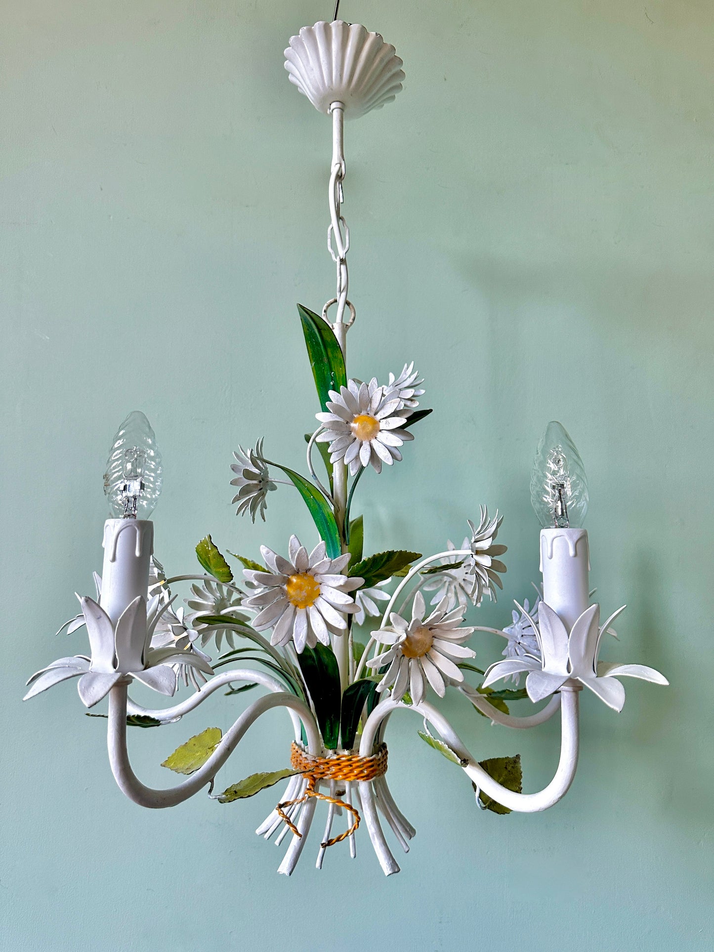 1960s French Tole Daisy Chandelier