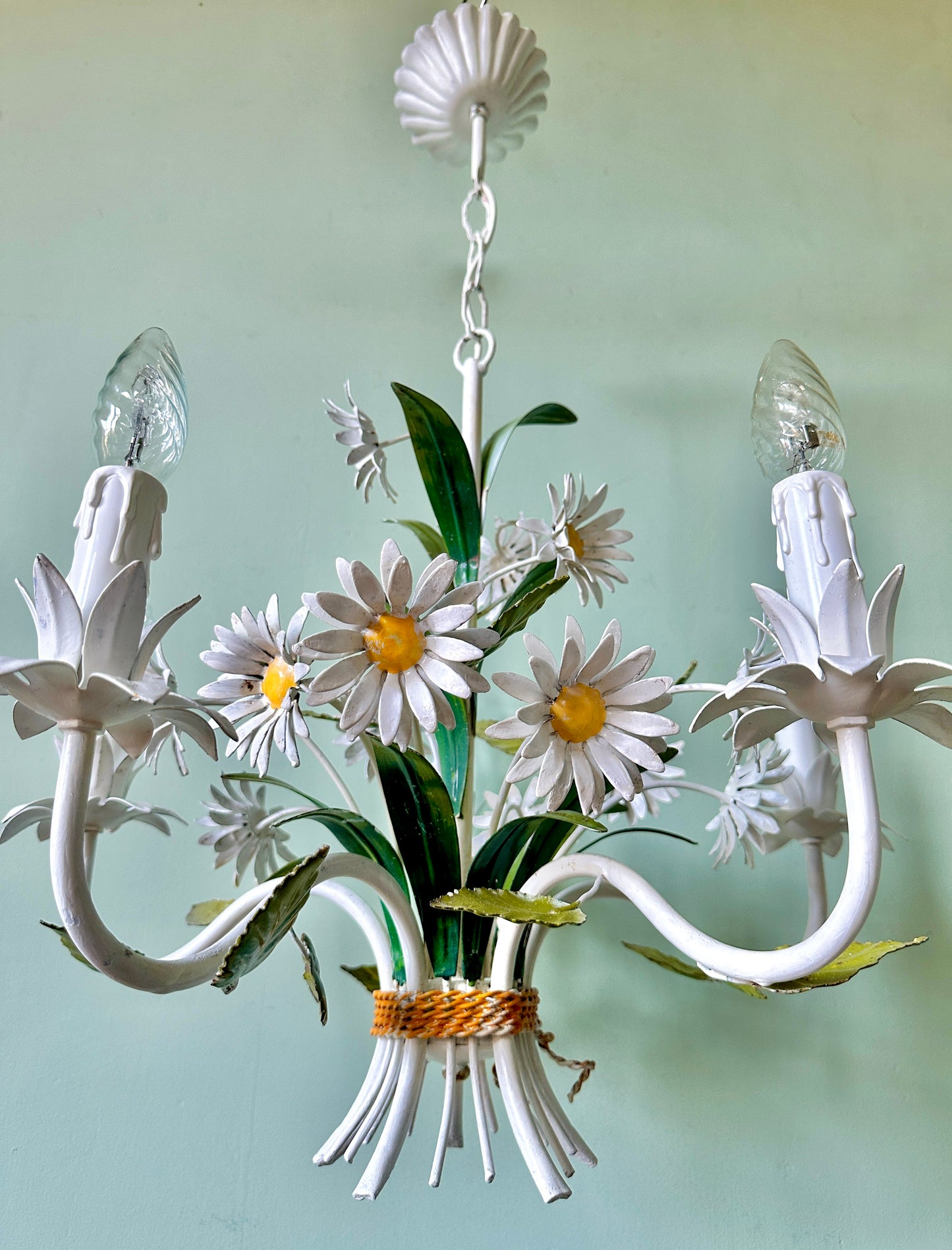 1960s French Tole Daisy Chandelier