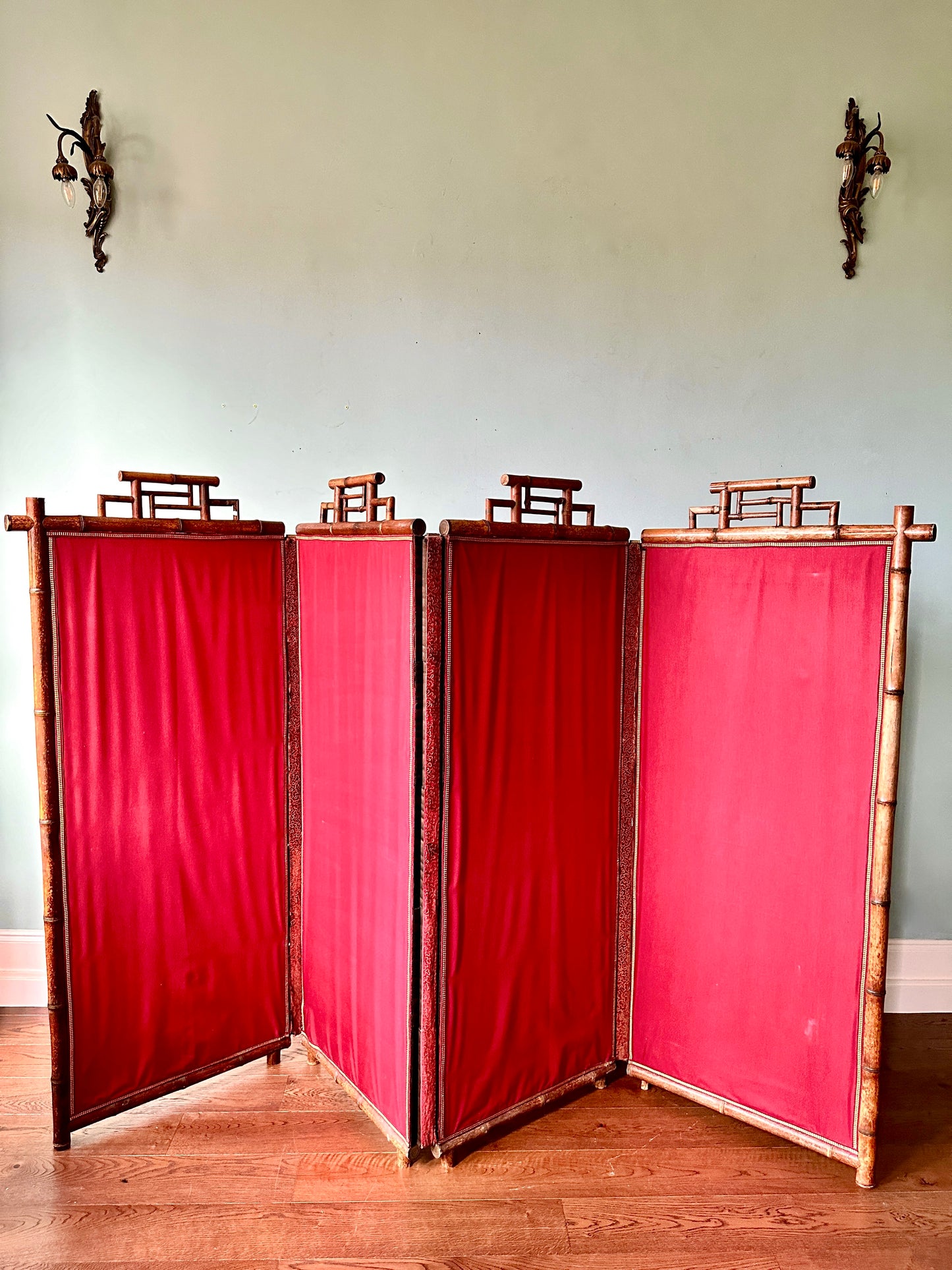 Large C19th Japanese Silk & Bamboo Screen