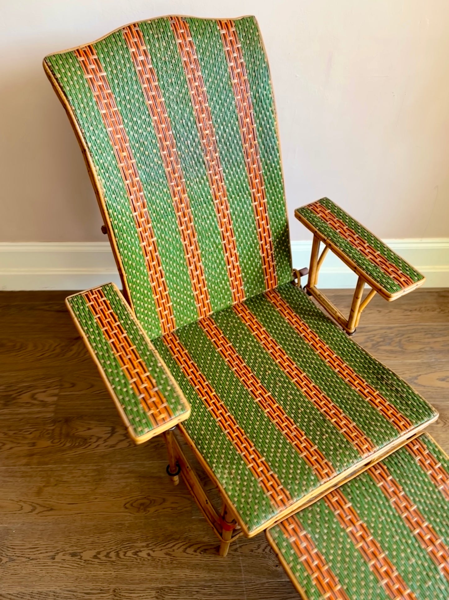 Early C20th French Bamboo & Rattan Chaise Longue.