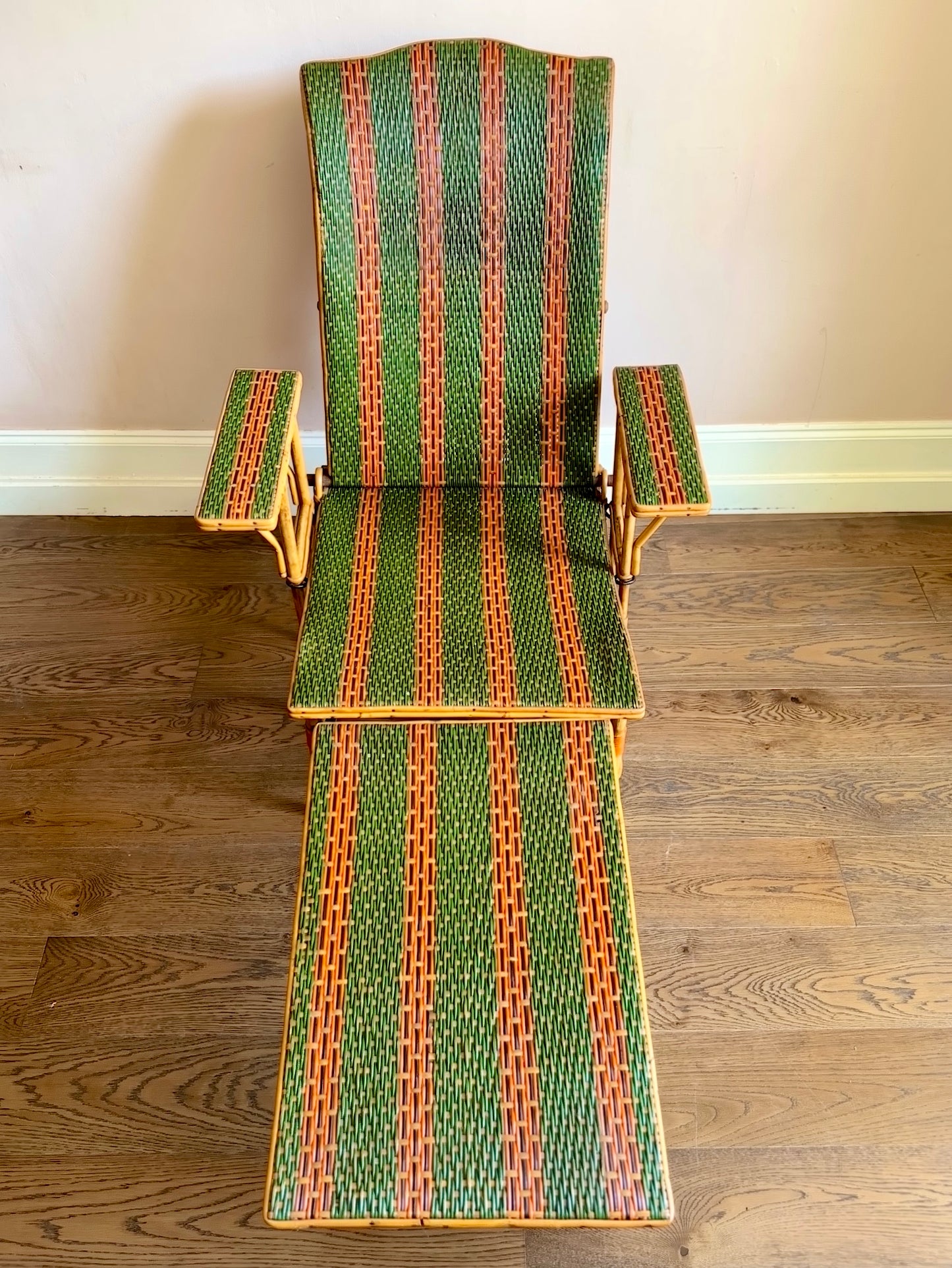 Early C20th French Bamboo & Rattan Chaise Longue.