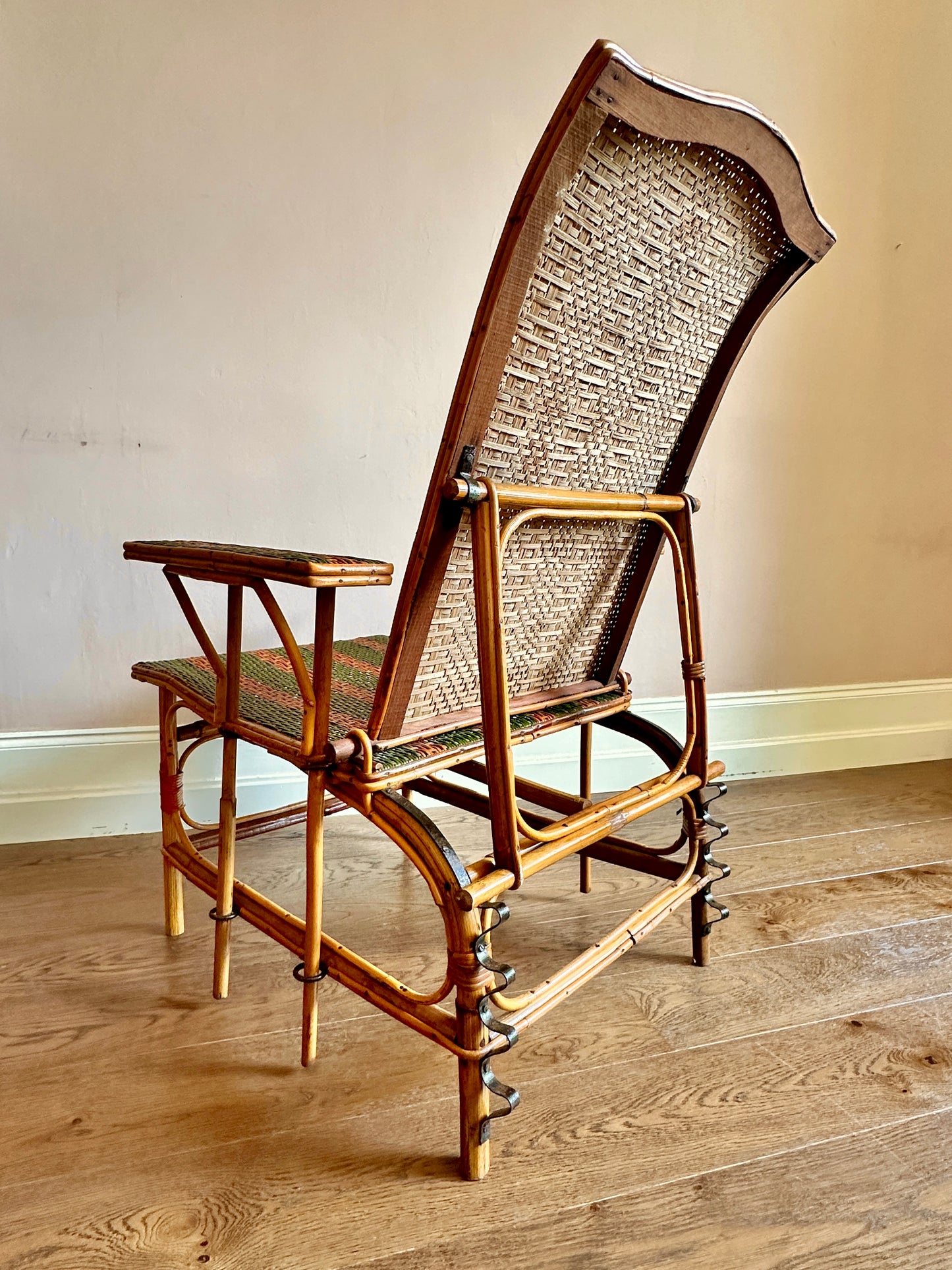 Early C20th French Bamboo & Rattan Chaise Longue.