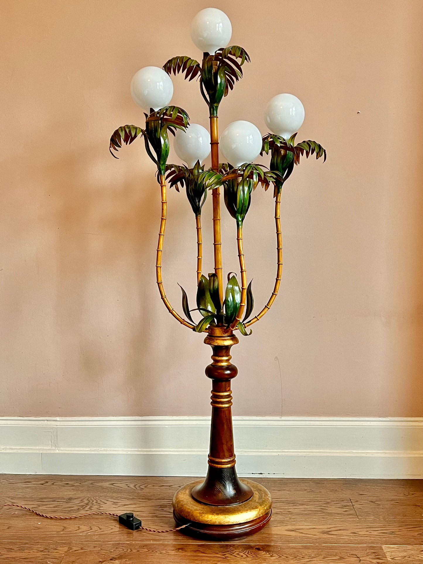 1940s Italian Tole Bamboo Floor Lamp