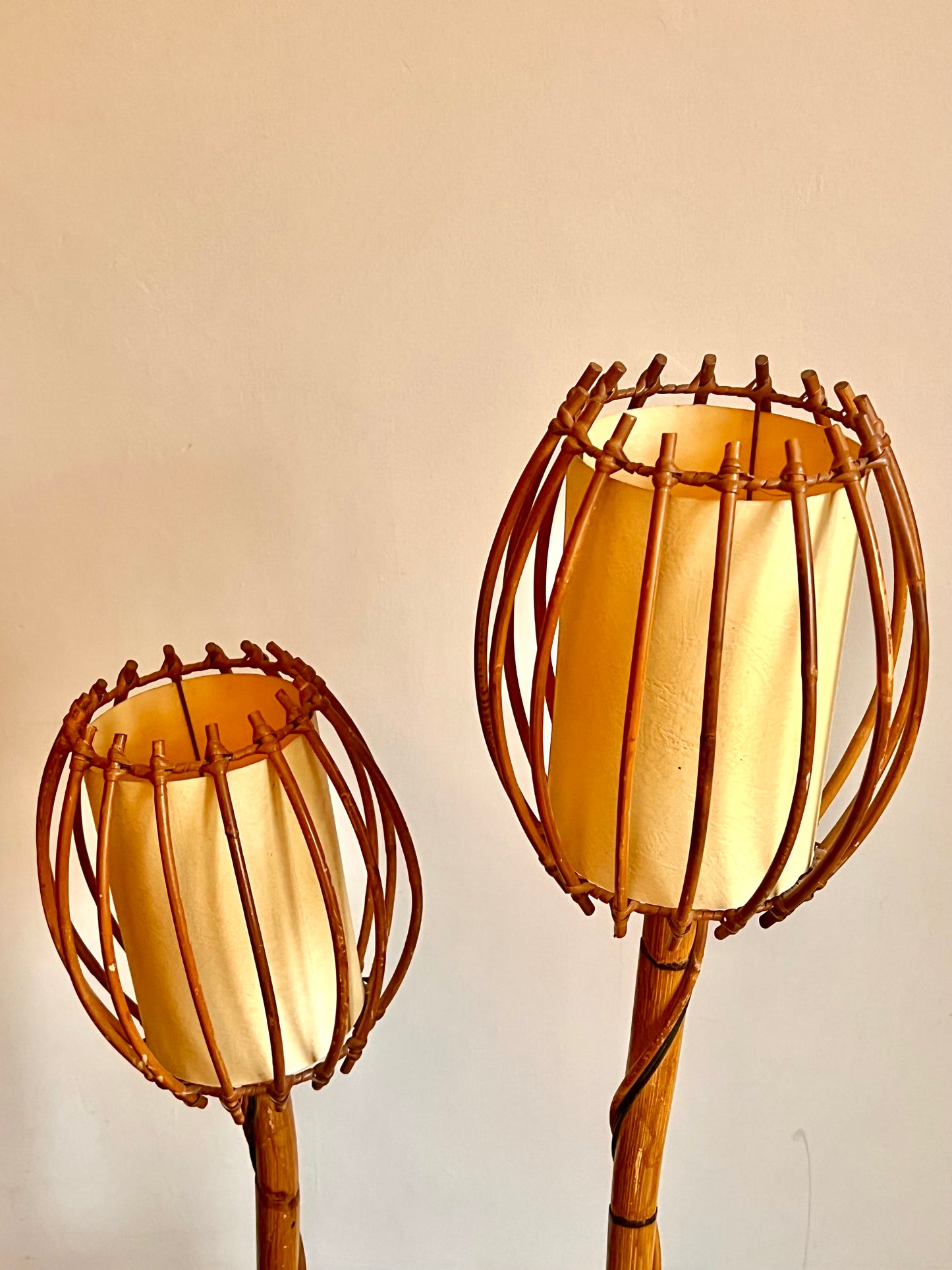 1960s French Louis Sognot Bamboo Floor Lamp