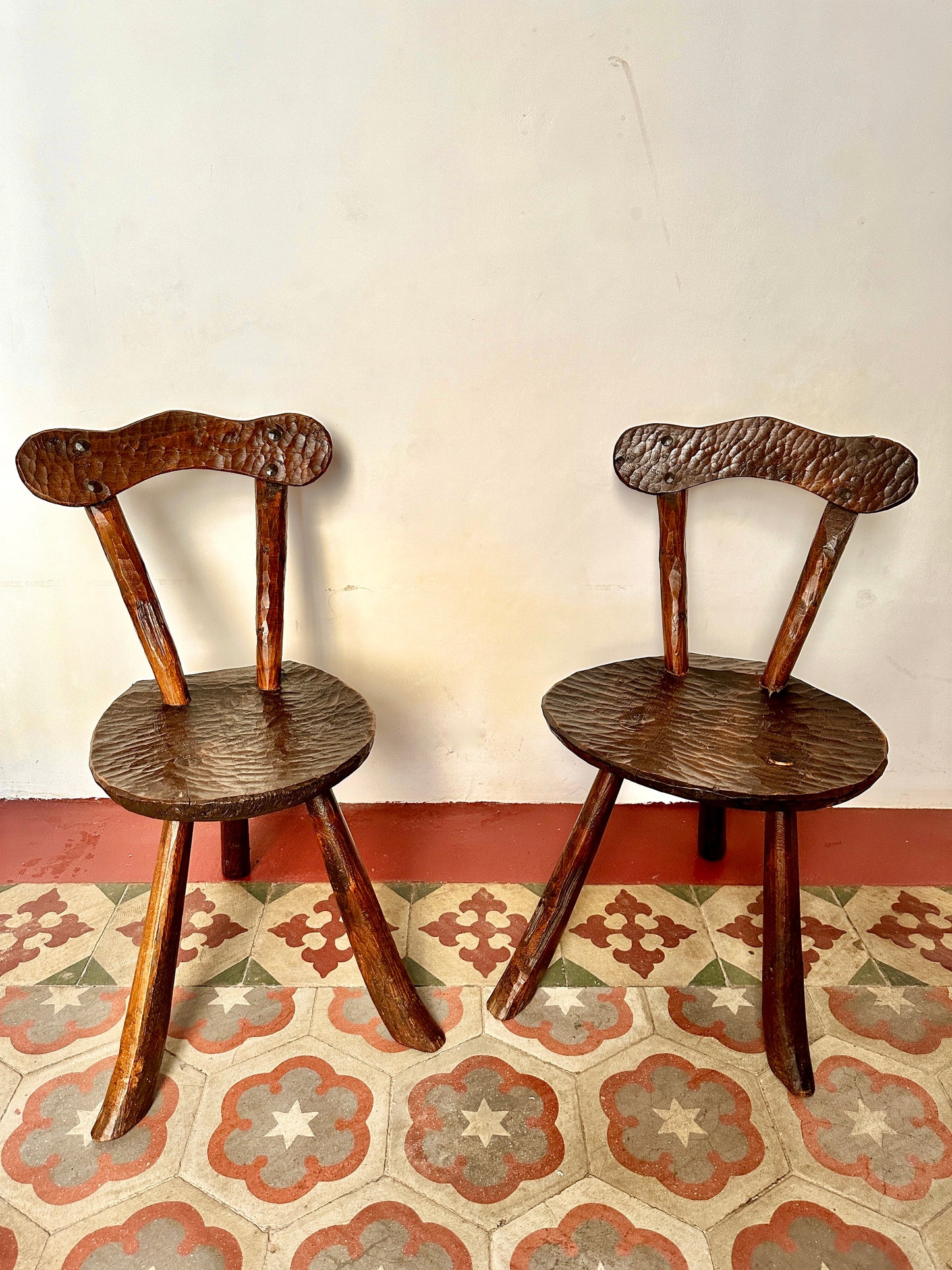 Pair Of 1950s French Primitive Brutalist Milking Stools