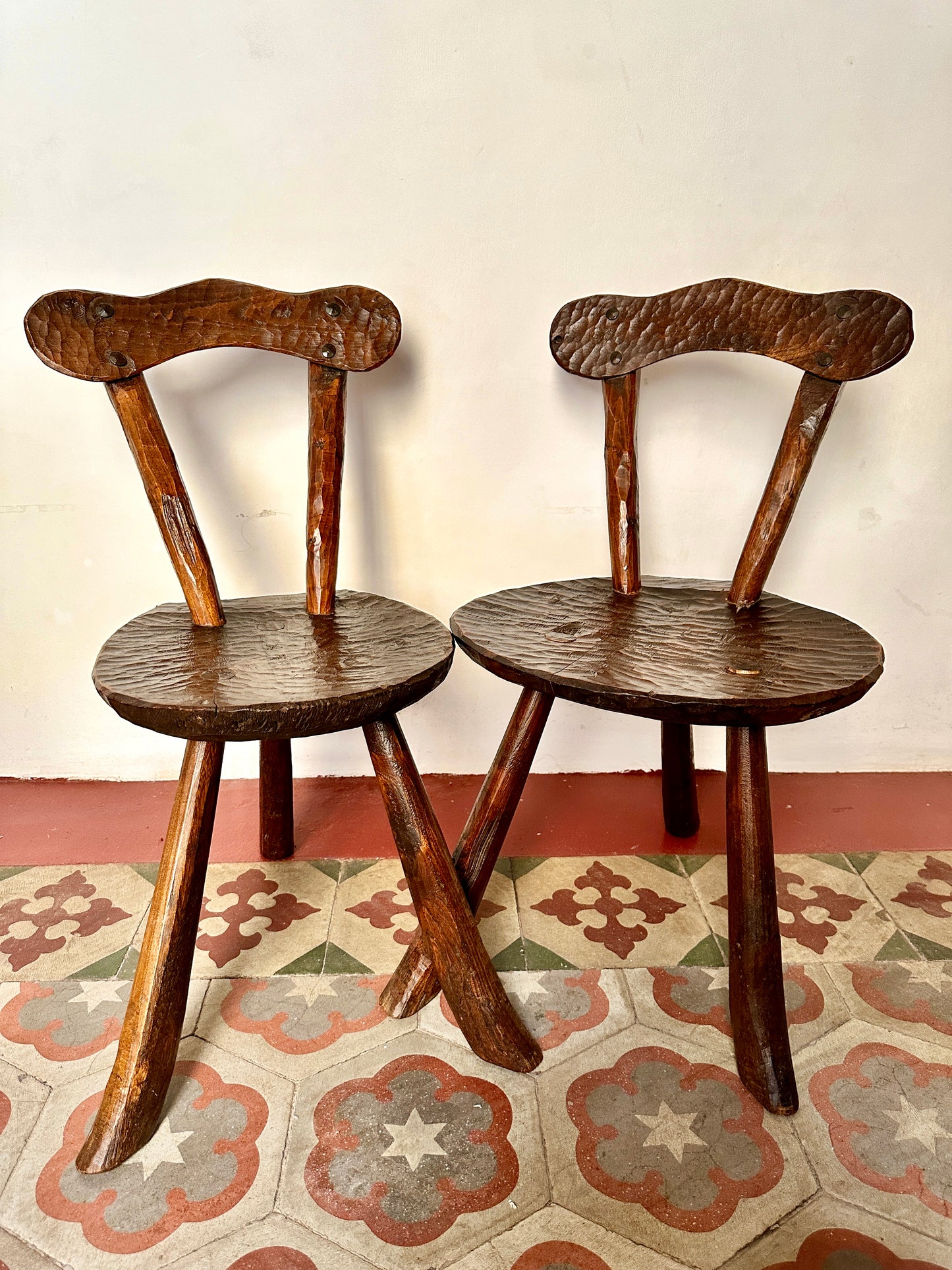 Pair Of 1950s French Primitive Brutalist Milking Stools