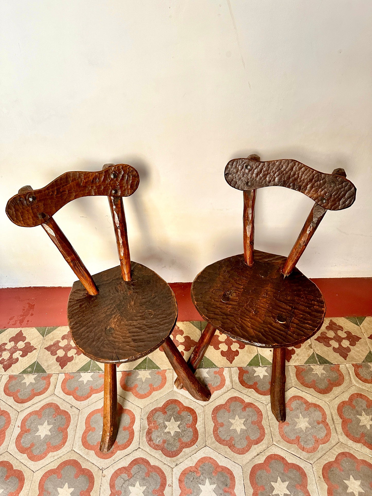 Pair Of 1950s French Primitive Brutalist Milking Stools