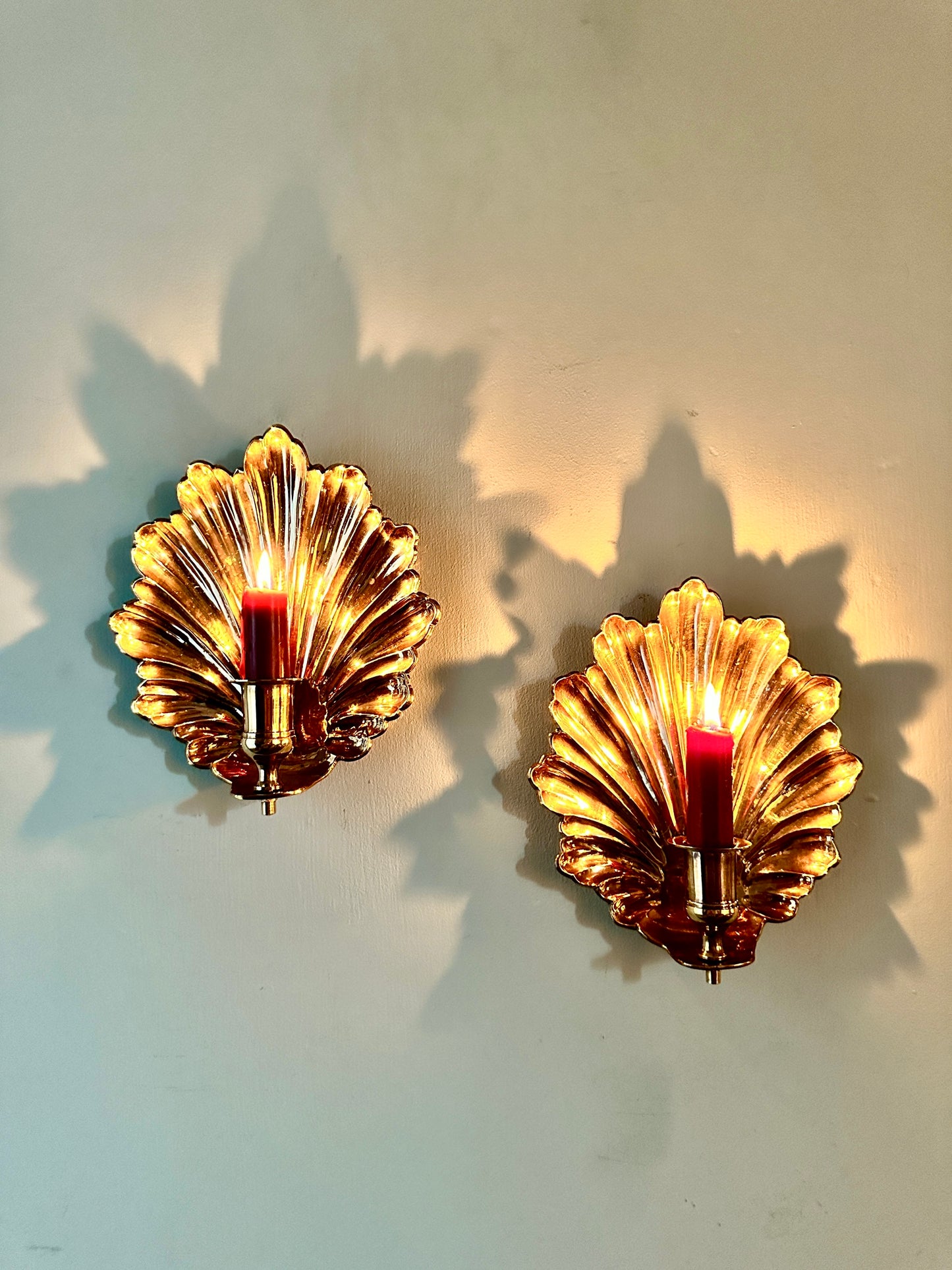 Pair of Hollywood Regency Brass Shell Sconces