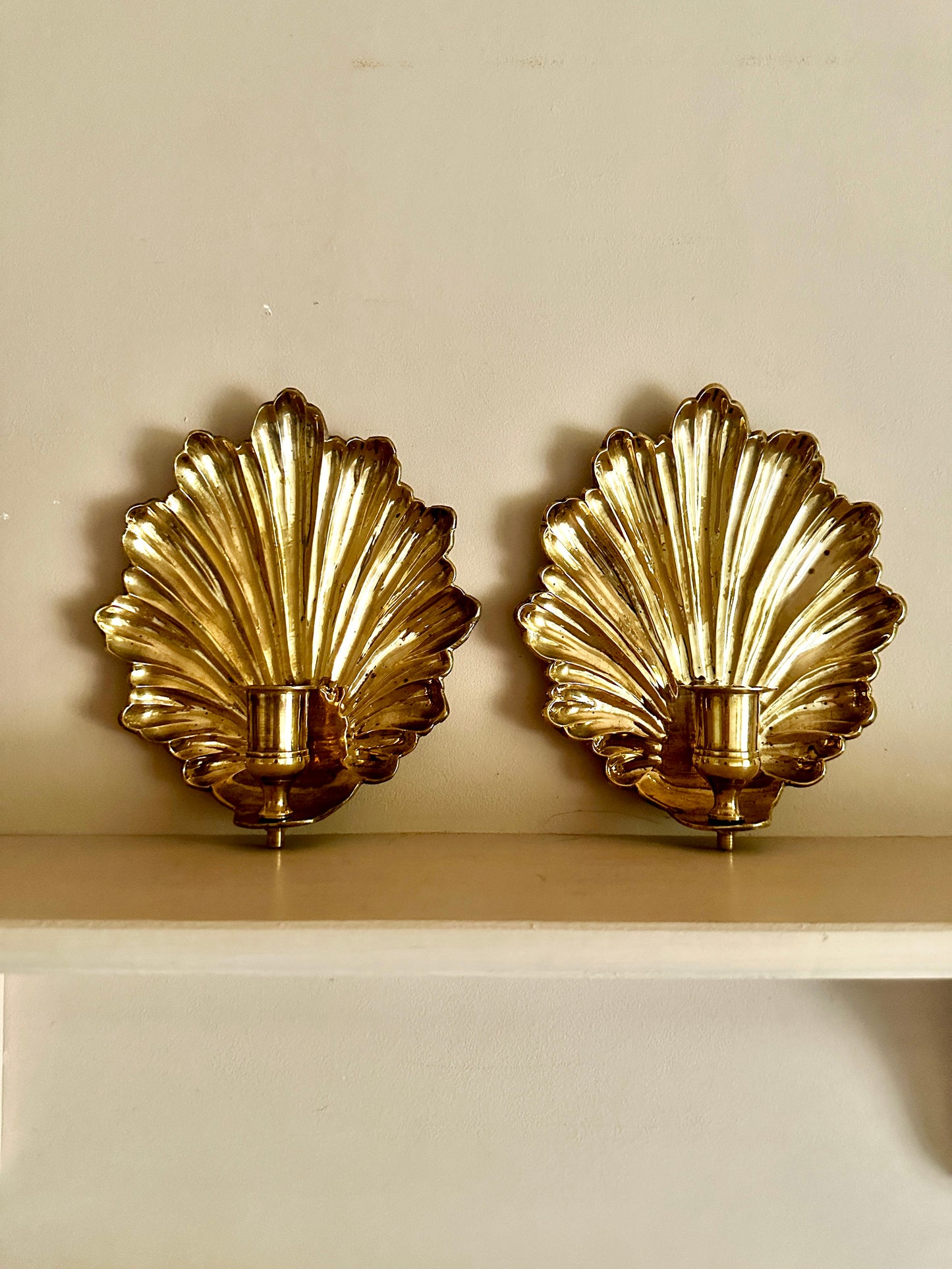 Pair of Hollywood Regency Brass Shell Sconces