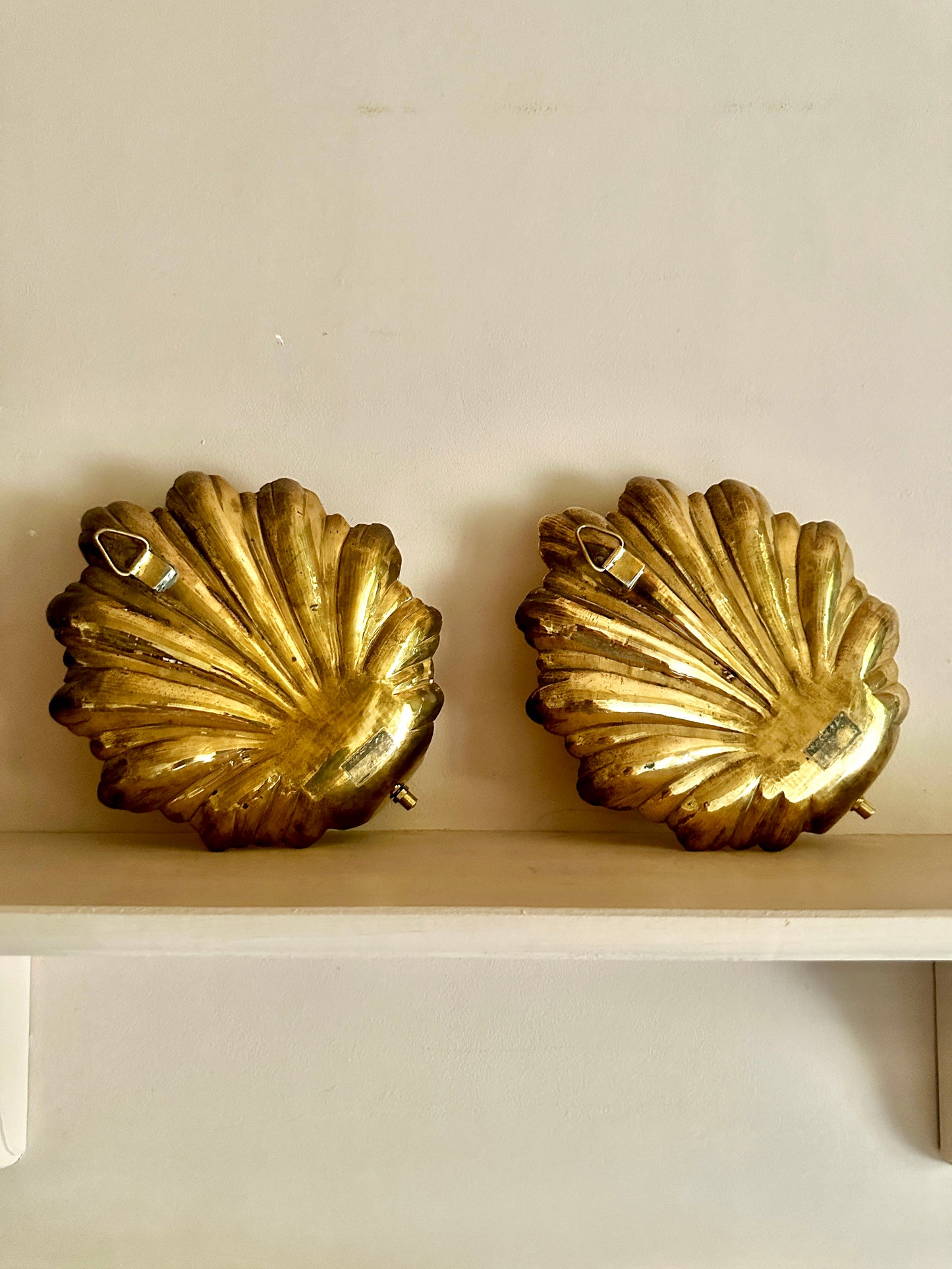 Pair of Hollywood Regency Brass Shell Sconces