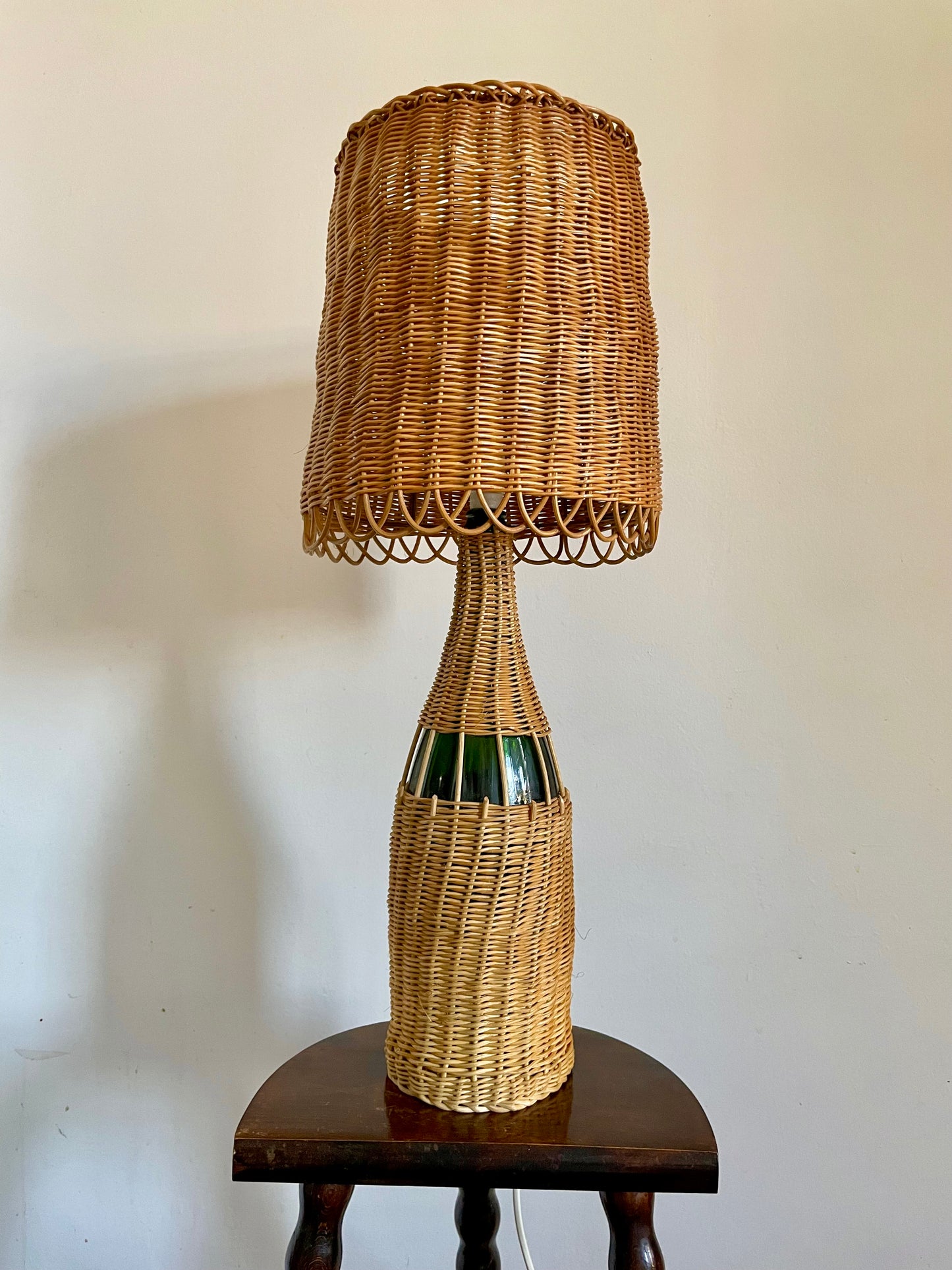 Tall 1960s French Rattan Bottle Table Lamp
