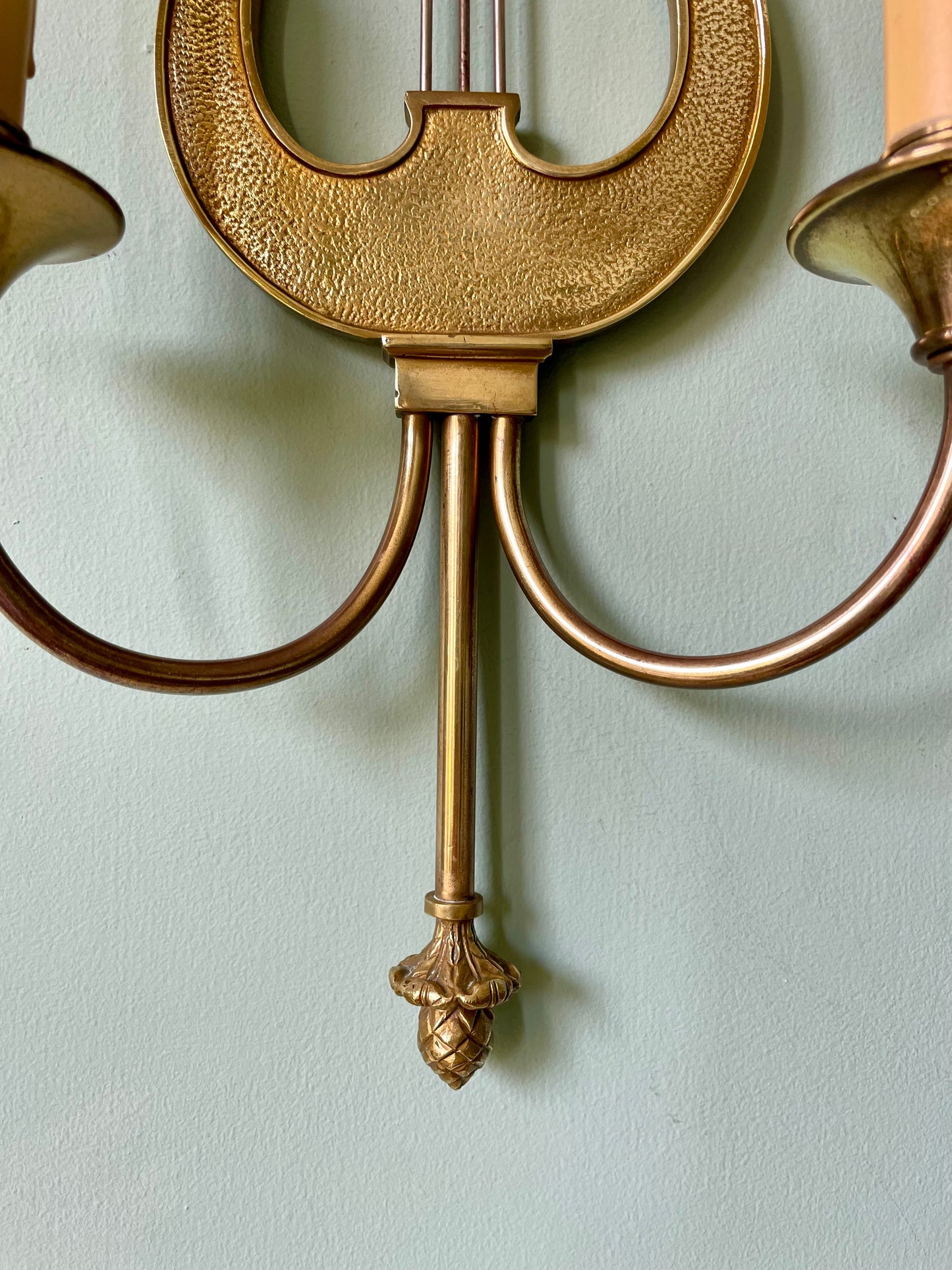 1950s Maison Charles (Stamped & Numbered) Brass Lyre Wall Lights